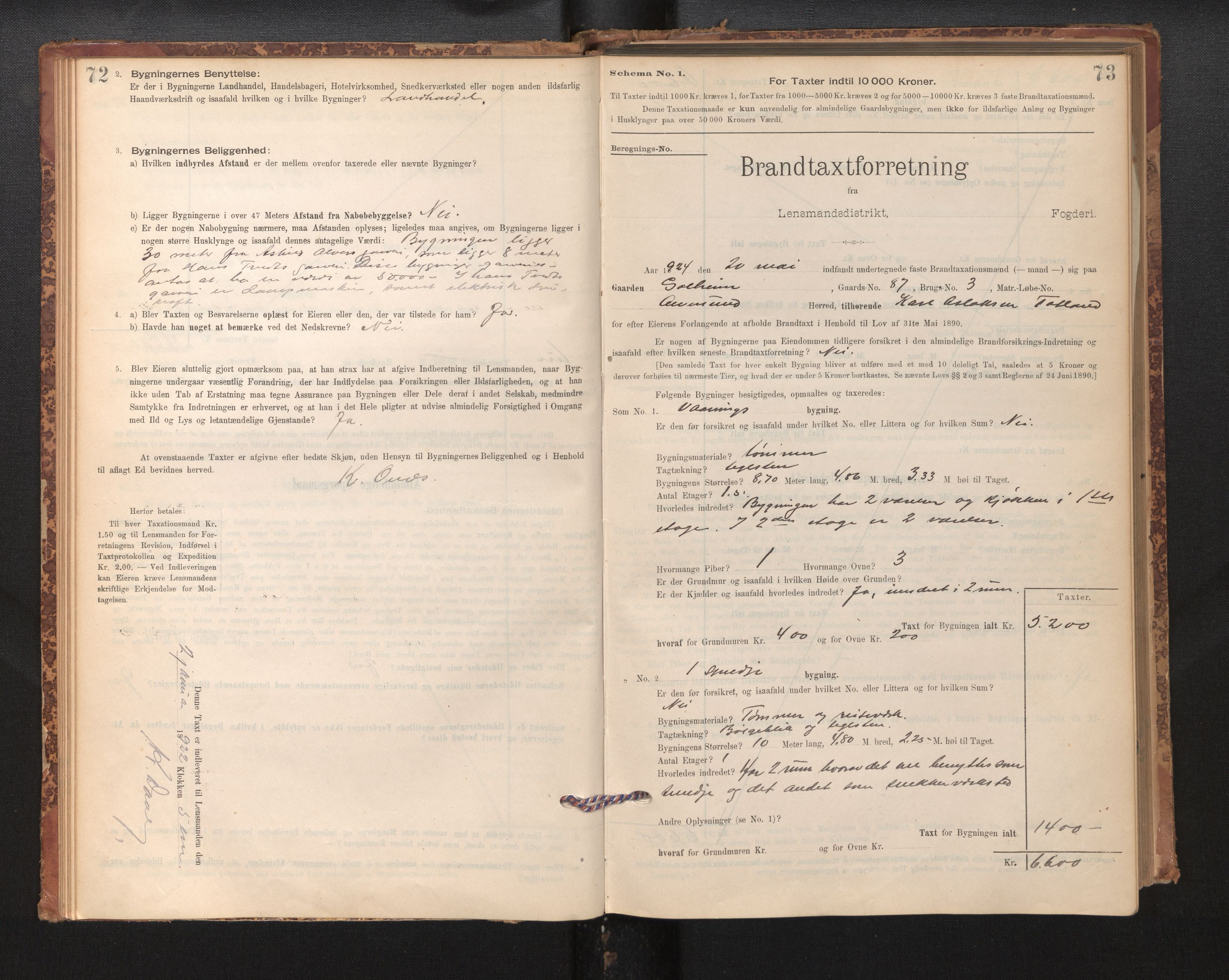 Lensmannen i Alversund, SAB/A-30701/0012/L0004: Branntakstprotokoll, skjematakst, 1894-1953, s. 72-73