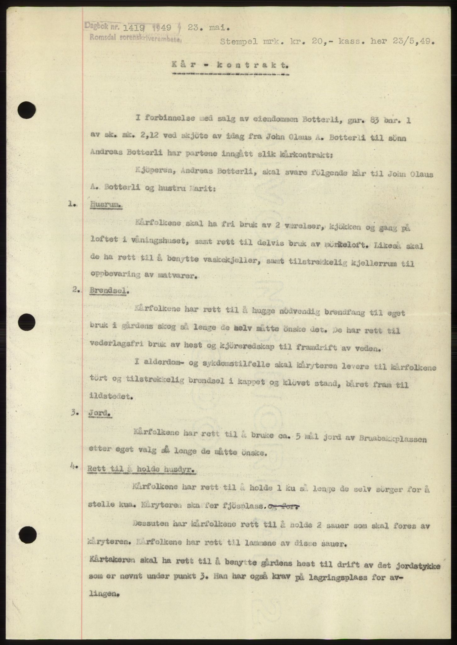 Romsdal sorenskriveri, SAT/A-4149/1/2/2C: Pantebok nr. B4, 1948-1949, Dagboknr: 1419/1949