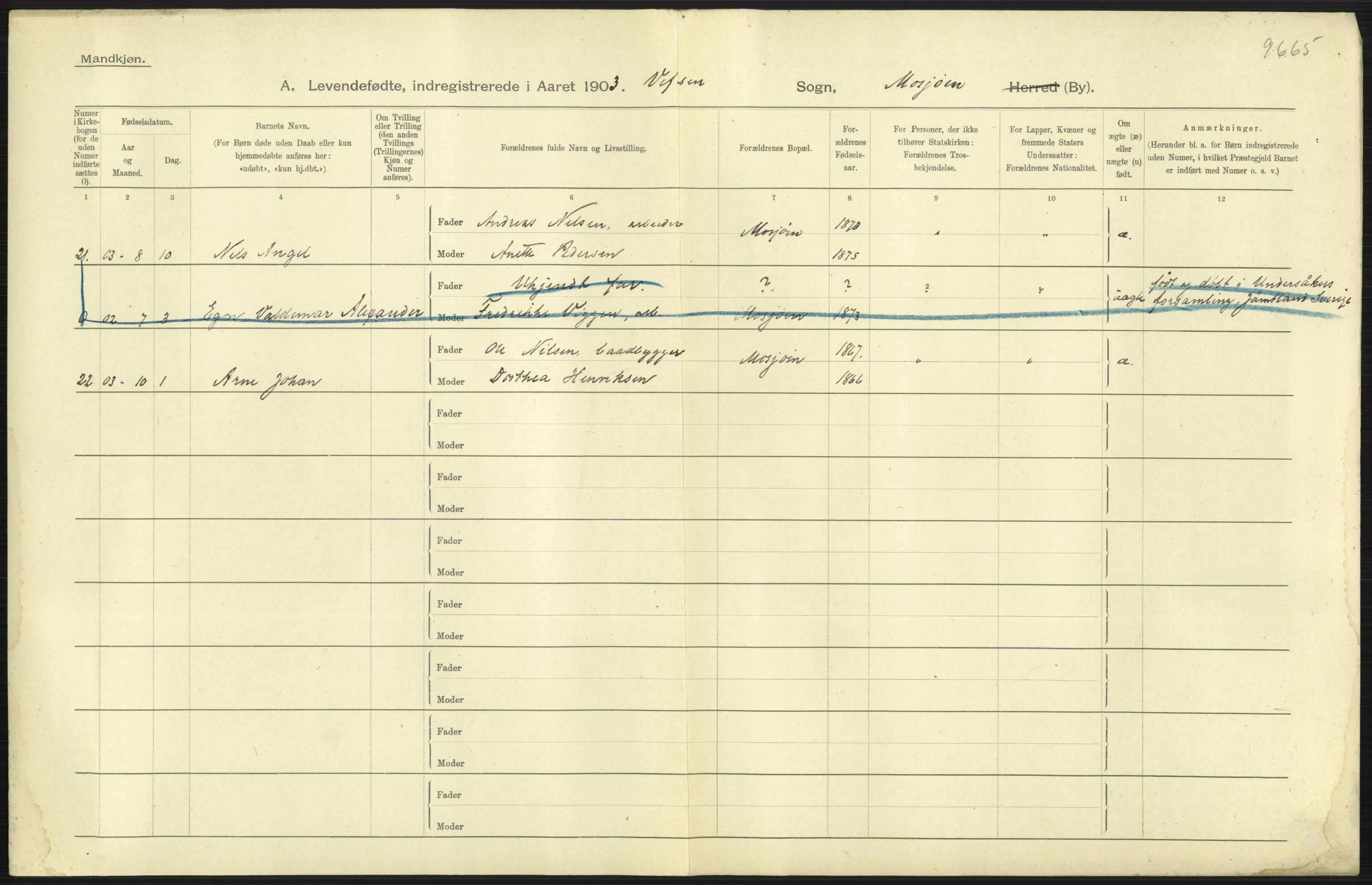 Statistisk sentralbyrå, Sosiodemografiske emner, Befolkning, AV/RA-S-2228/D/Df/Dfa/Dfaa/L0019: Nordlands amt: Fødte, gifte, døde., 1903, s. 23