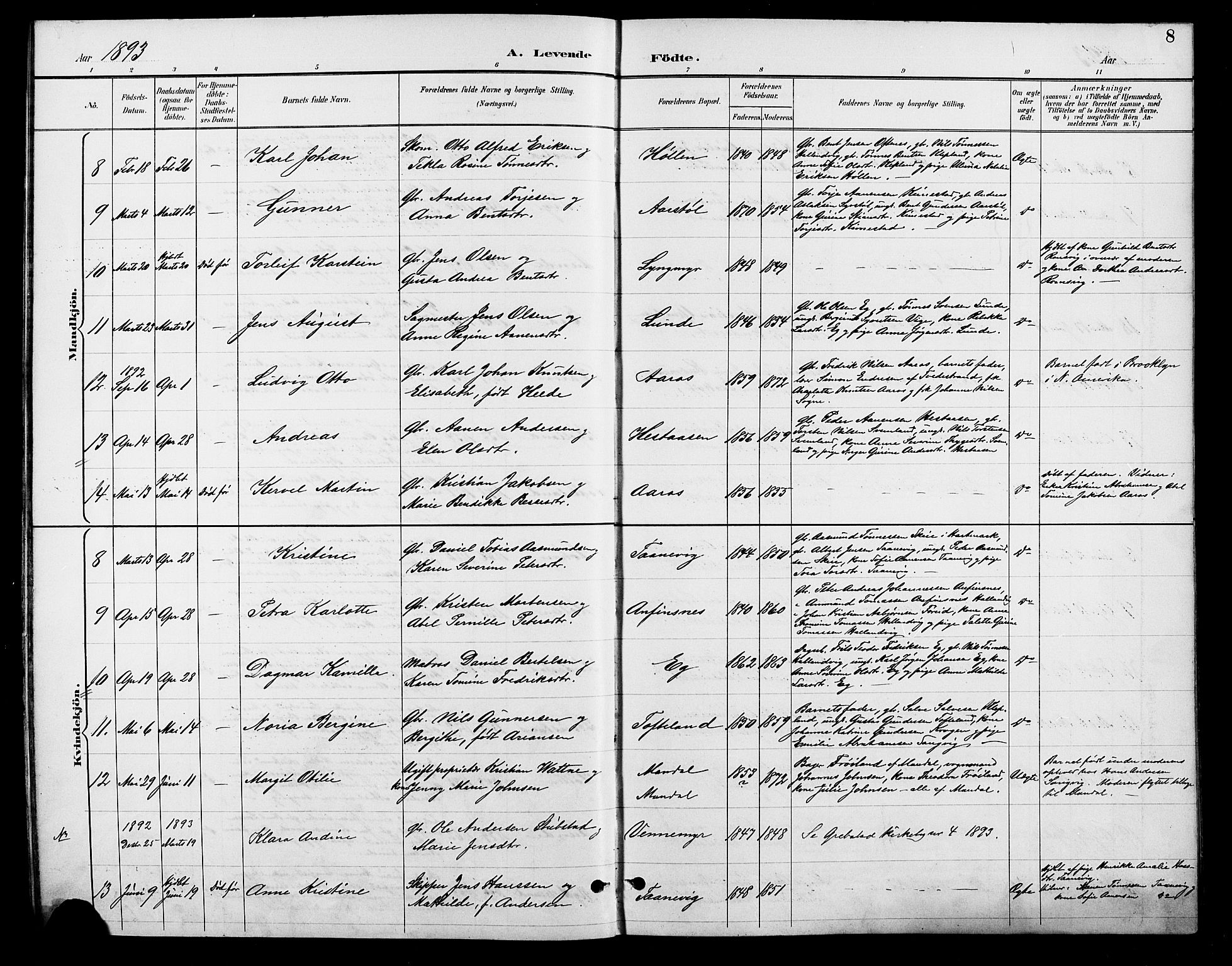 Søgne sokneprestkontor, AV/SAK-1111-0037/F/Fb/Fbb/L0006: Klokkerbok nr. B 6, 1892-1911, s. 8