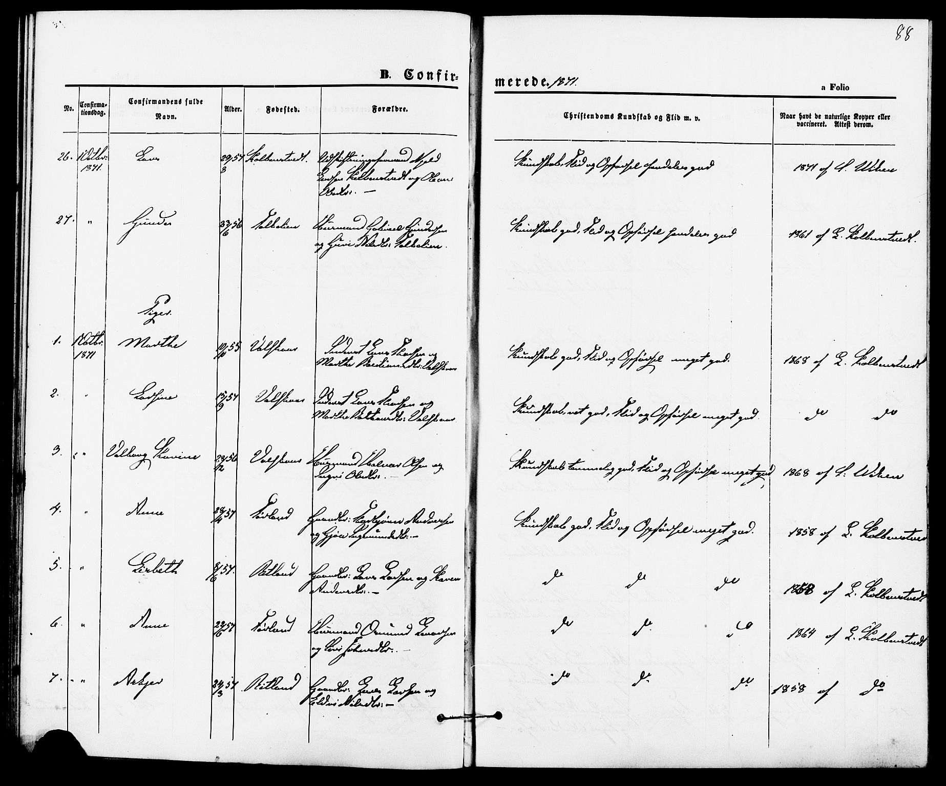 Suldal sokneprestkontor, AV/SAST-A-101845/01/IV/L0010: Ministerialbok nr. A 10, 1869-1878, s. 88