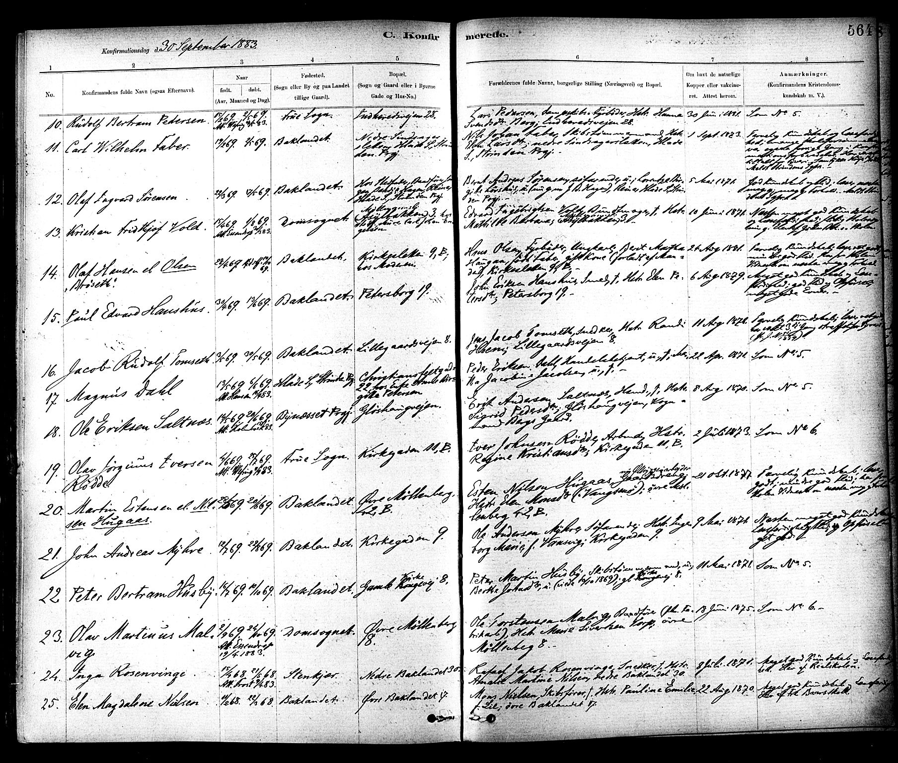 Ministerialprotokoller, klokkerbøker og fødselsregistre - Sør-Trøndelag, SAT/A-1456/604/L0188: Ministerialbok nr. 604A09, 1878-1892, s. 564