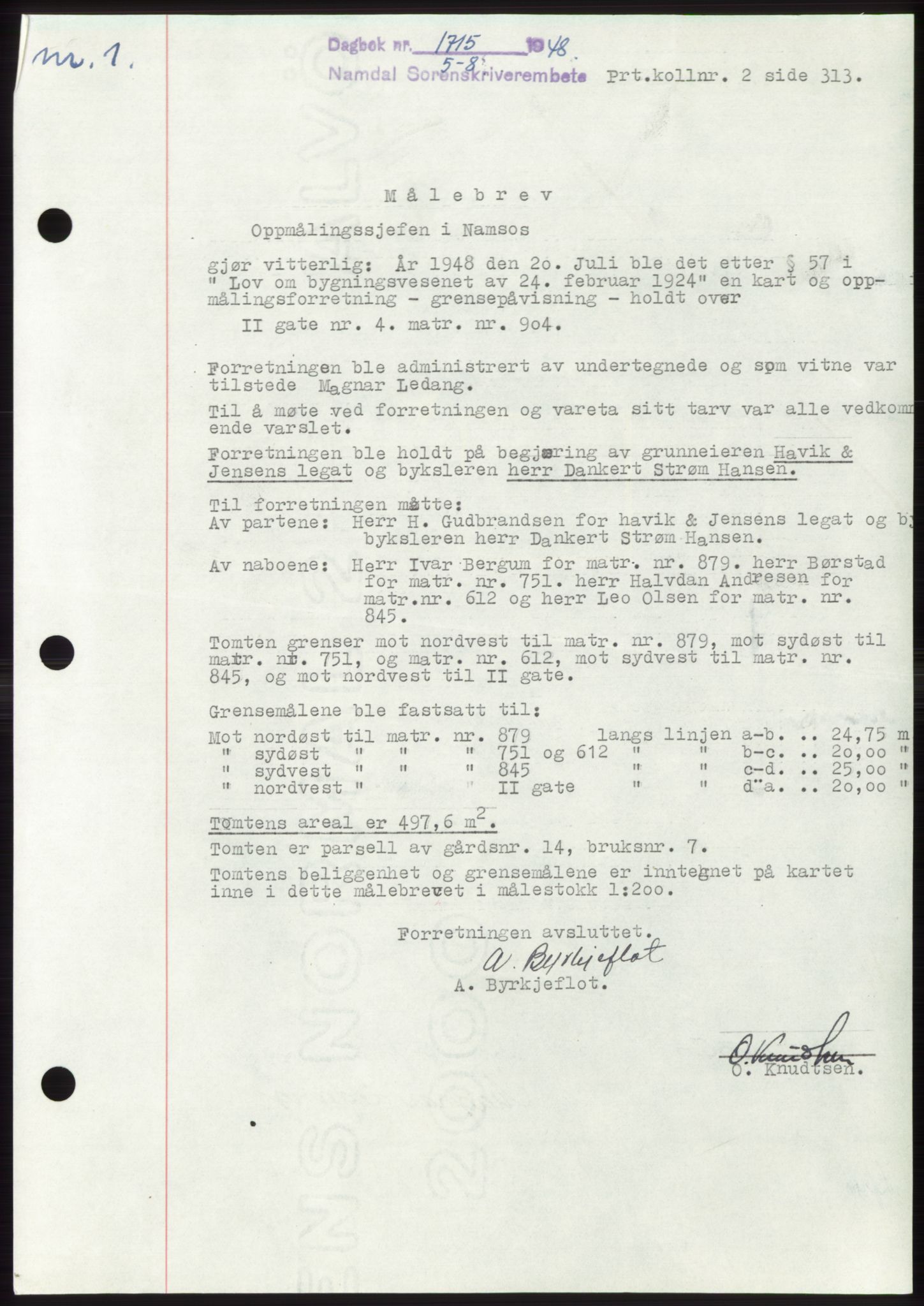 Namdal sorenskriveri, SAT/A-4133/1/2/2C: Pantebok nr. -, 1948-1948, Dagboknr: 1715/1948