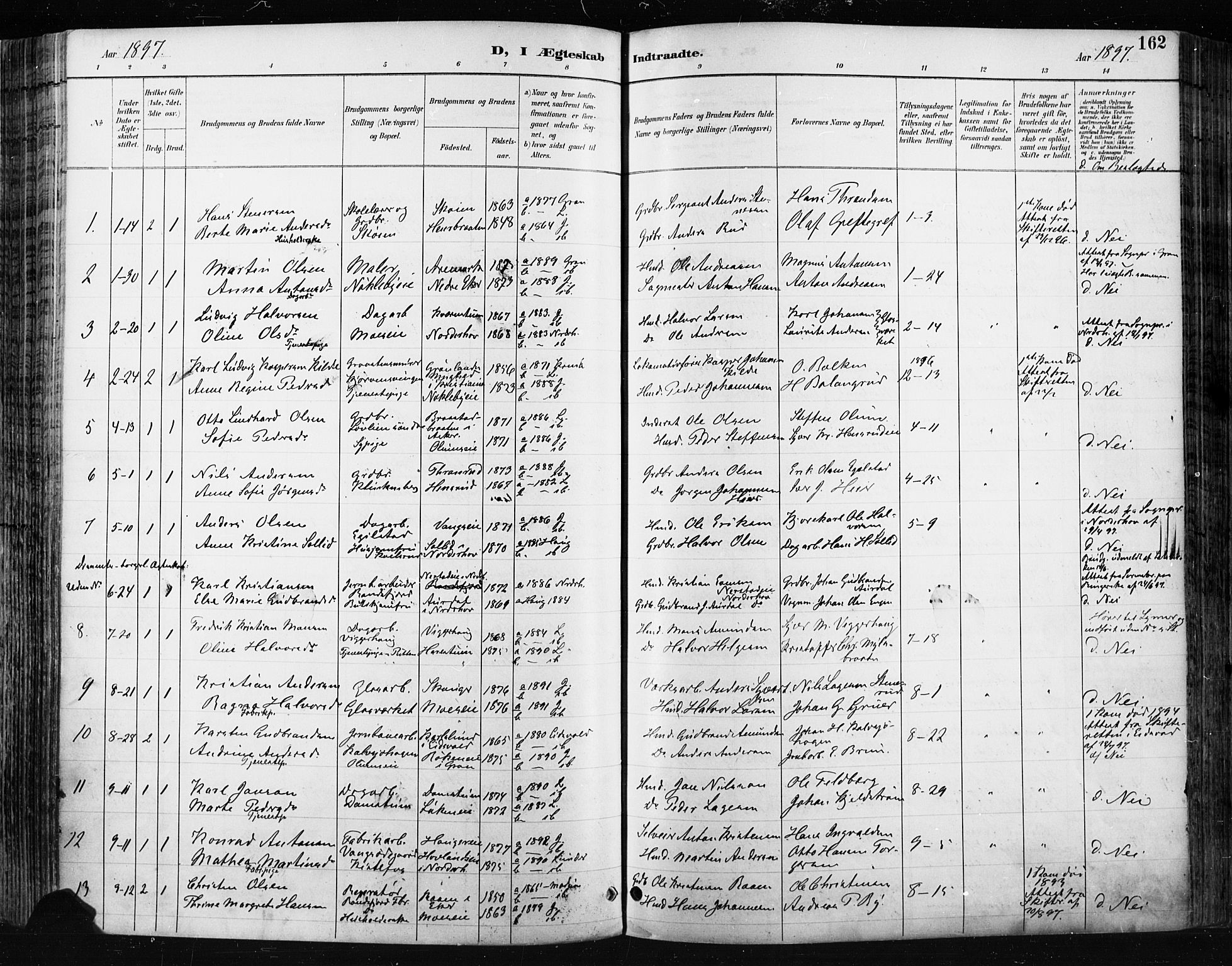 Jevnaker prestekontor, AV/SAH-PREST-116/H/Ha/Haa/L0009: Ministerialbok nr. 9, 1891-1901, s. 162
