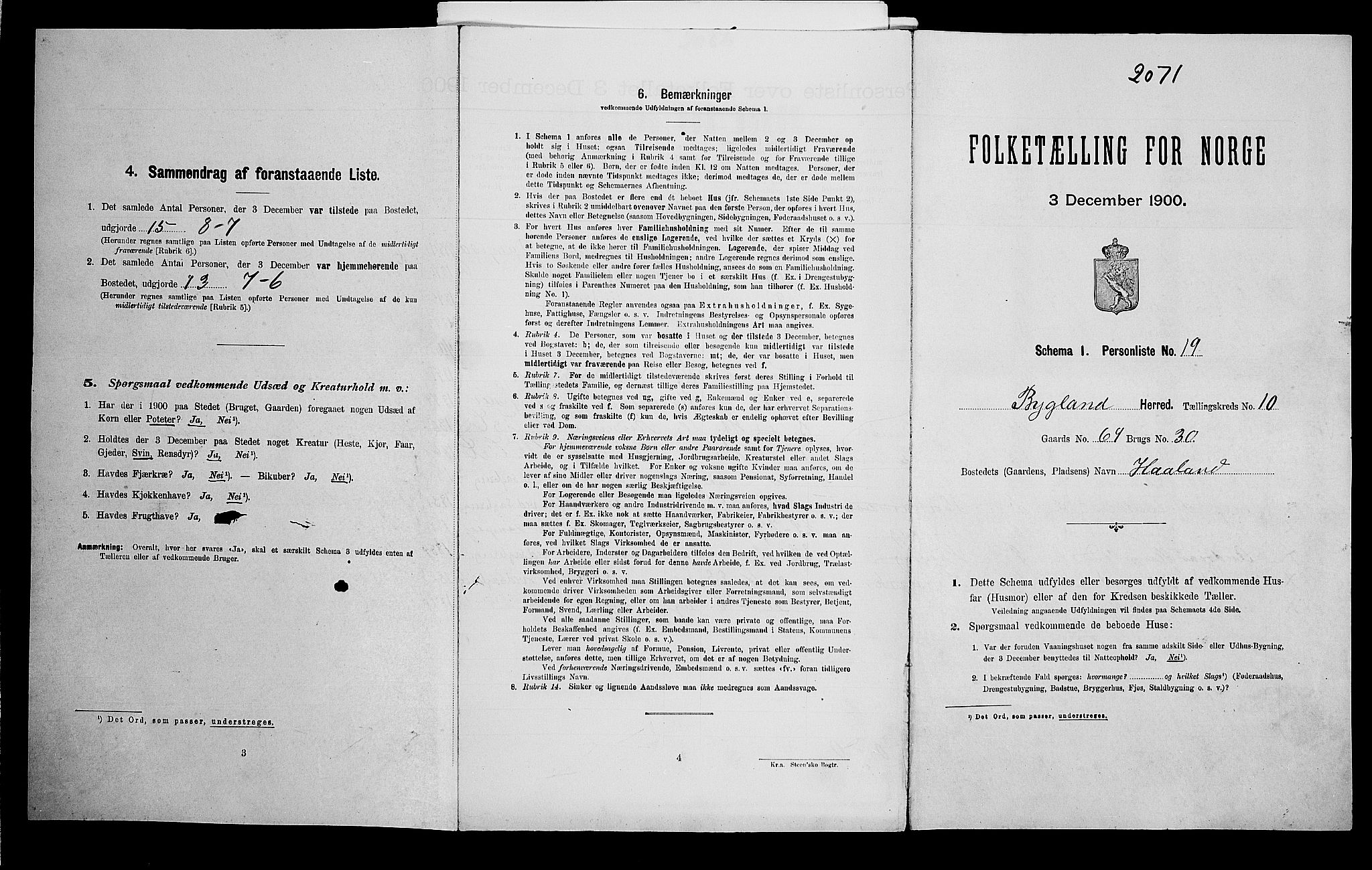 SAK, Folketelling 1900 for 0938 Bygland herred, 1900, s. 727