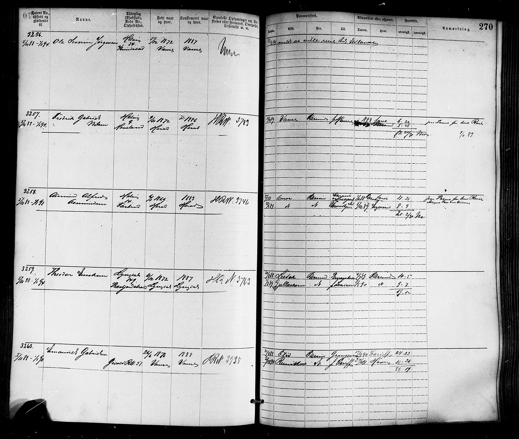 Farsund mønstringskrets, AV/SAK-2031-0017/F/Fa/L0006: Annotasjonsrulle nr 1911-3805 med register, Z-3, 1877-1894, s. 305