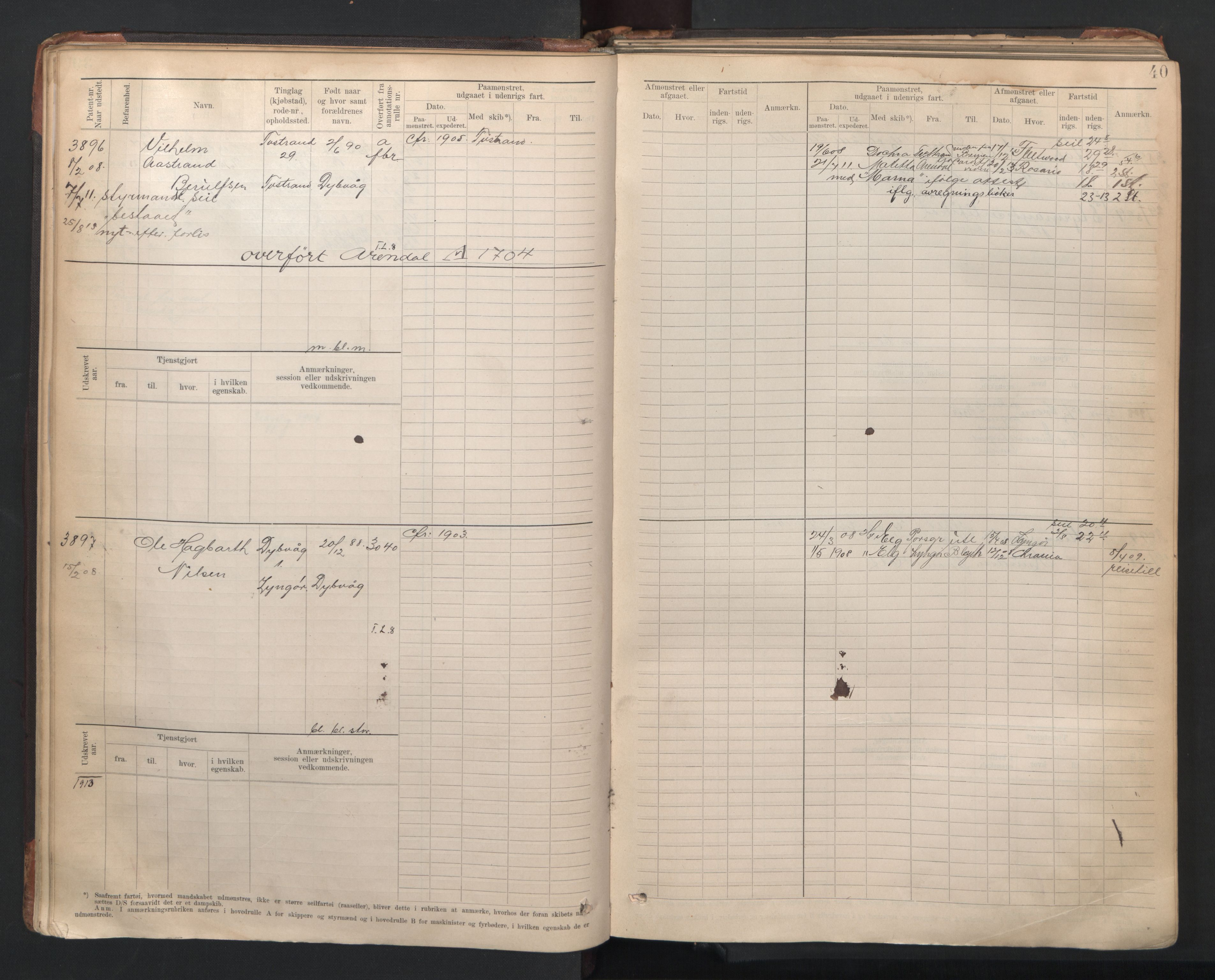 Tvedestrand mønstringskrets, SAK/2031-0011/F/Fb/L0006: Hovedrulle A nr 3818-4409, R-7, 1905-1948, s. 43