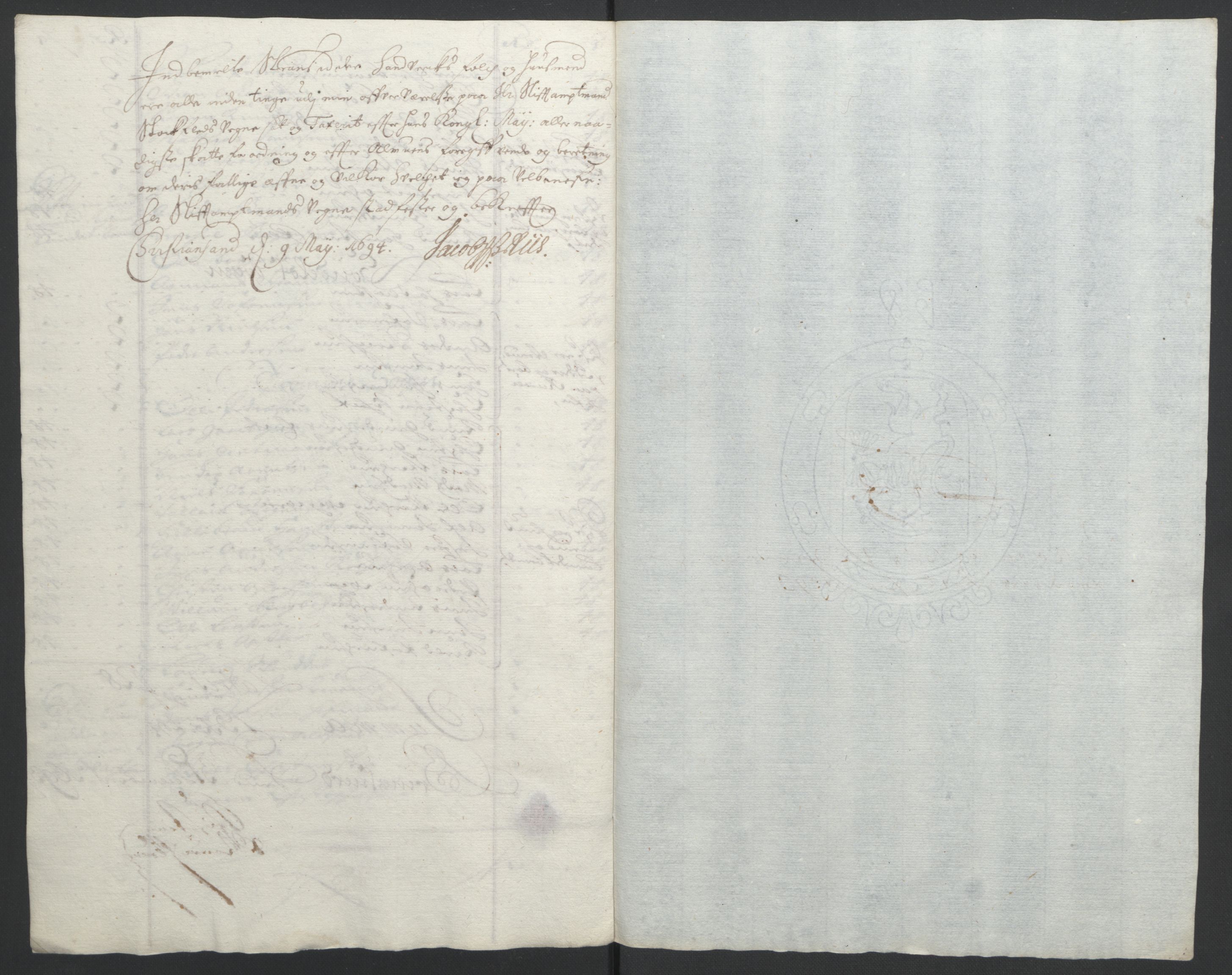 Rentekammeret inntil 1814, Reviderte regnskaper, Fogderegnskap, RA/EA-4092/R39/L2312: Fogderegnskap Nedenes, 1693-1695, s. 36