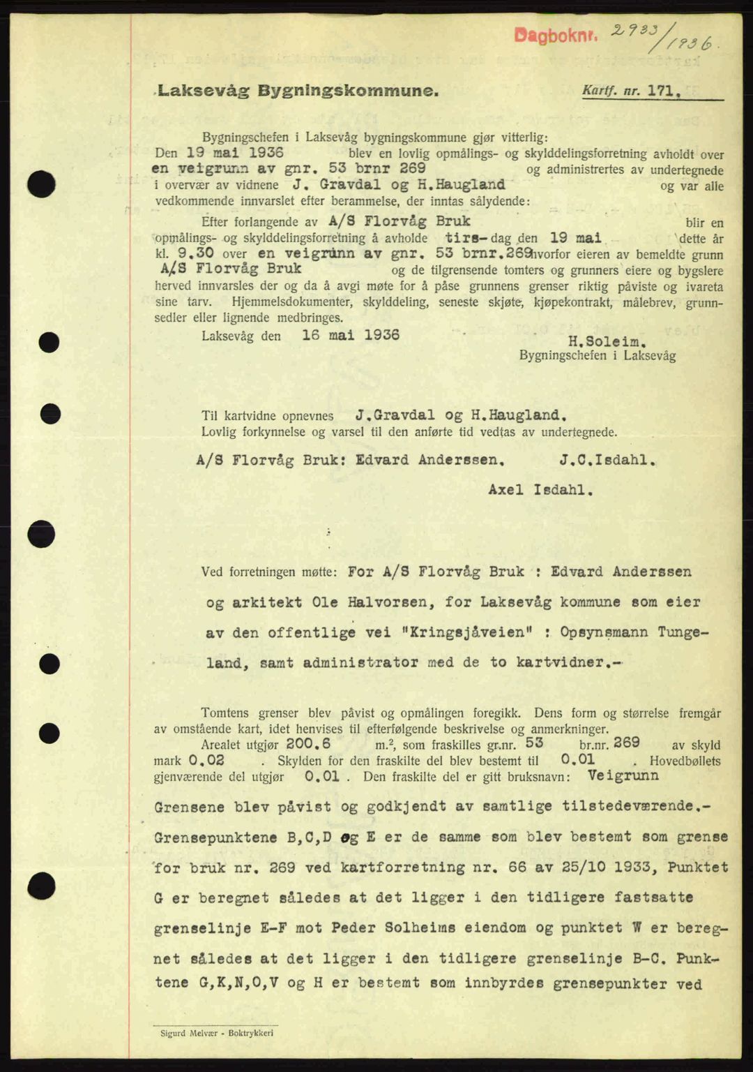 Midhordland sorenskriveri, SAB/A-3001/1/G/Gb/Gbk/L0001: Pantebok nr. A1-6, 1936-1937, Dagboknr: 2933/1936