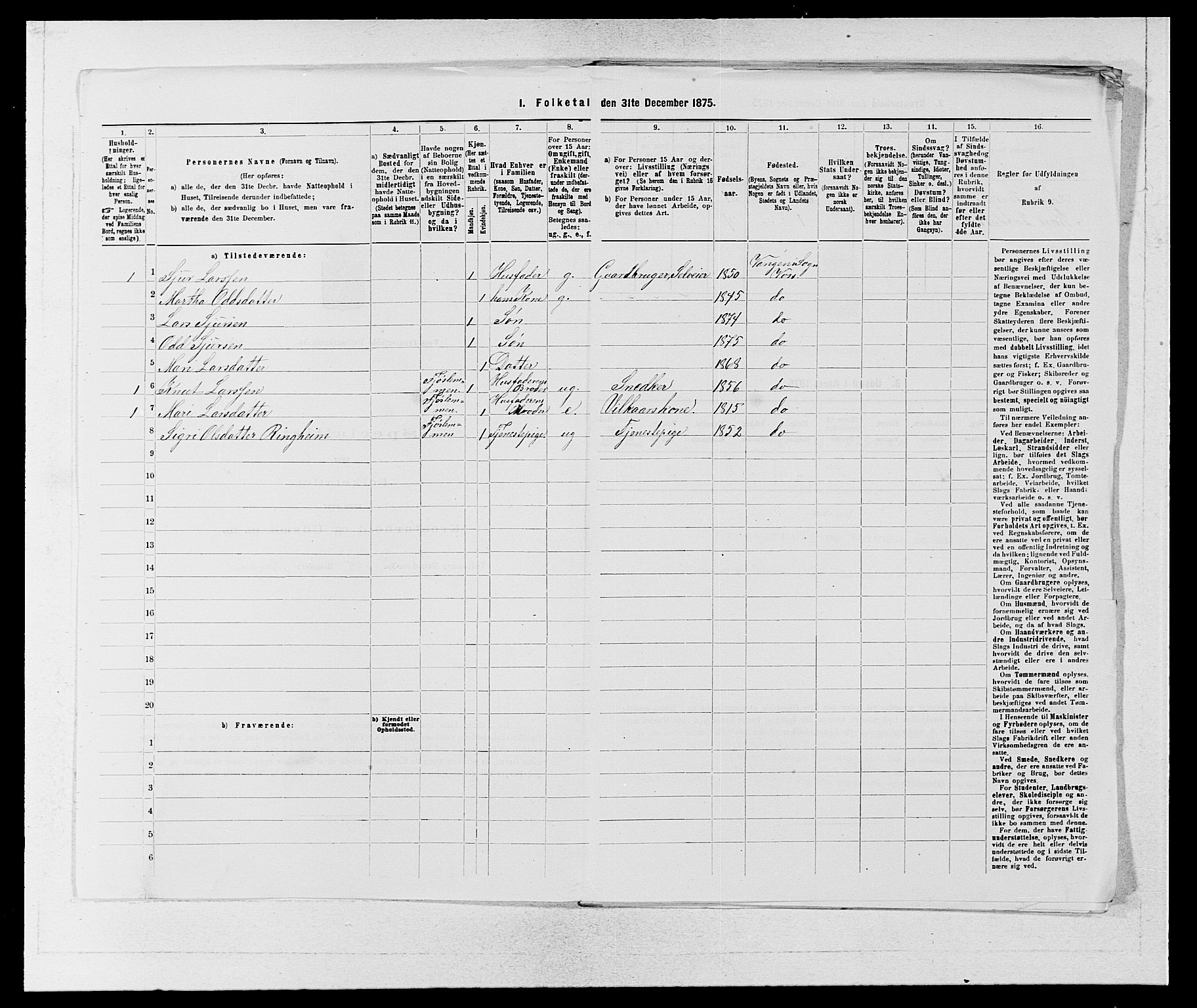 SAB, Folketelling 1875 for 1235P Voss prestegjeld, 1875, s. 1294