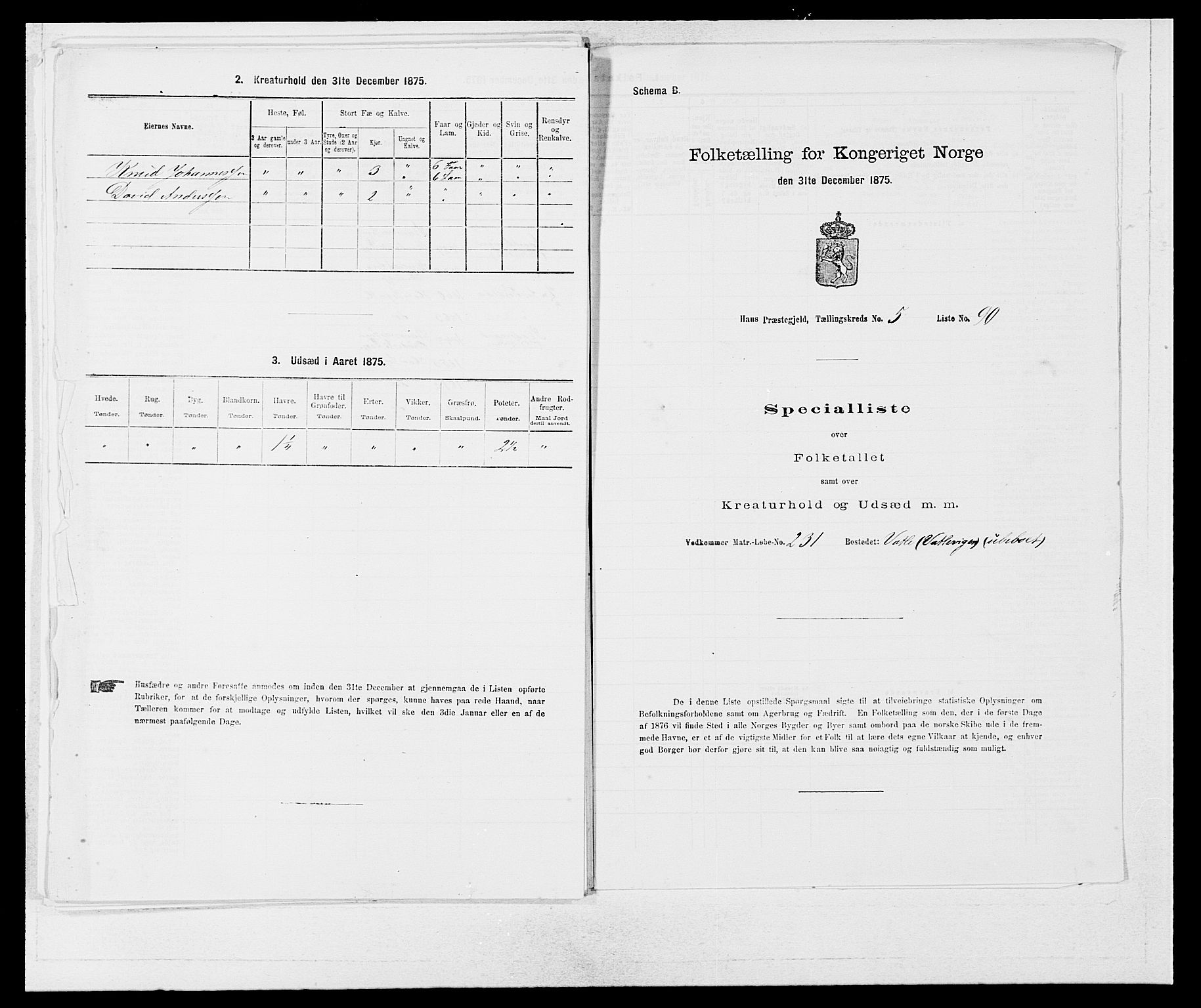 SAB, Folketelling 1875 for 1250P Haus prestegjeld, 1875, s. 697