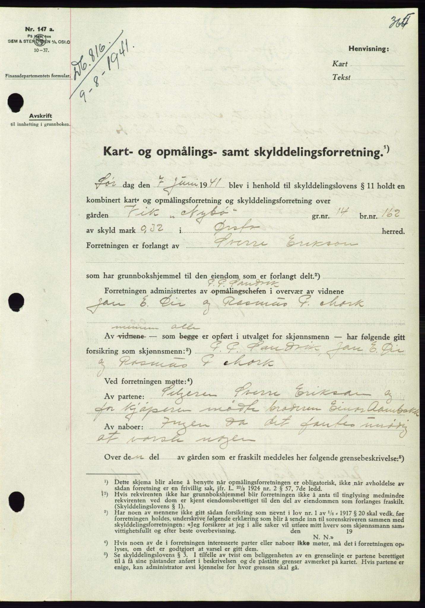 Søre Sunnmøre sorenskriveri, AV/SAT-A-4122/1/2/2C/L0071: Pantebok nr. 65, 1941-1941, Dagboknr: 816/1941