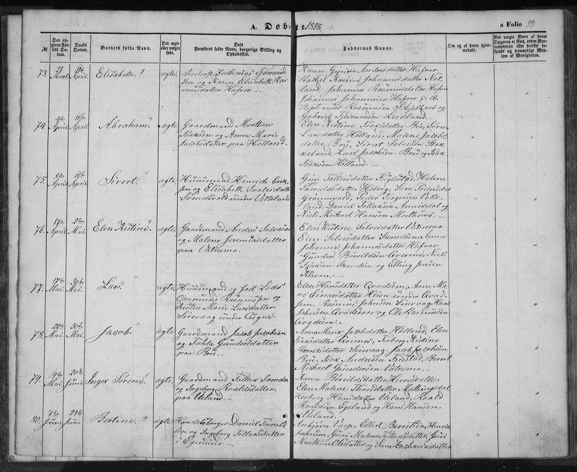 Eigersund sokneprestkontor, AV/SAST-A-101807/S08/L0012: Ministerialbok nr. A 12.1, 1850-1865, s. 99