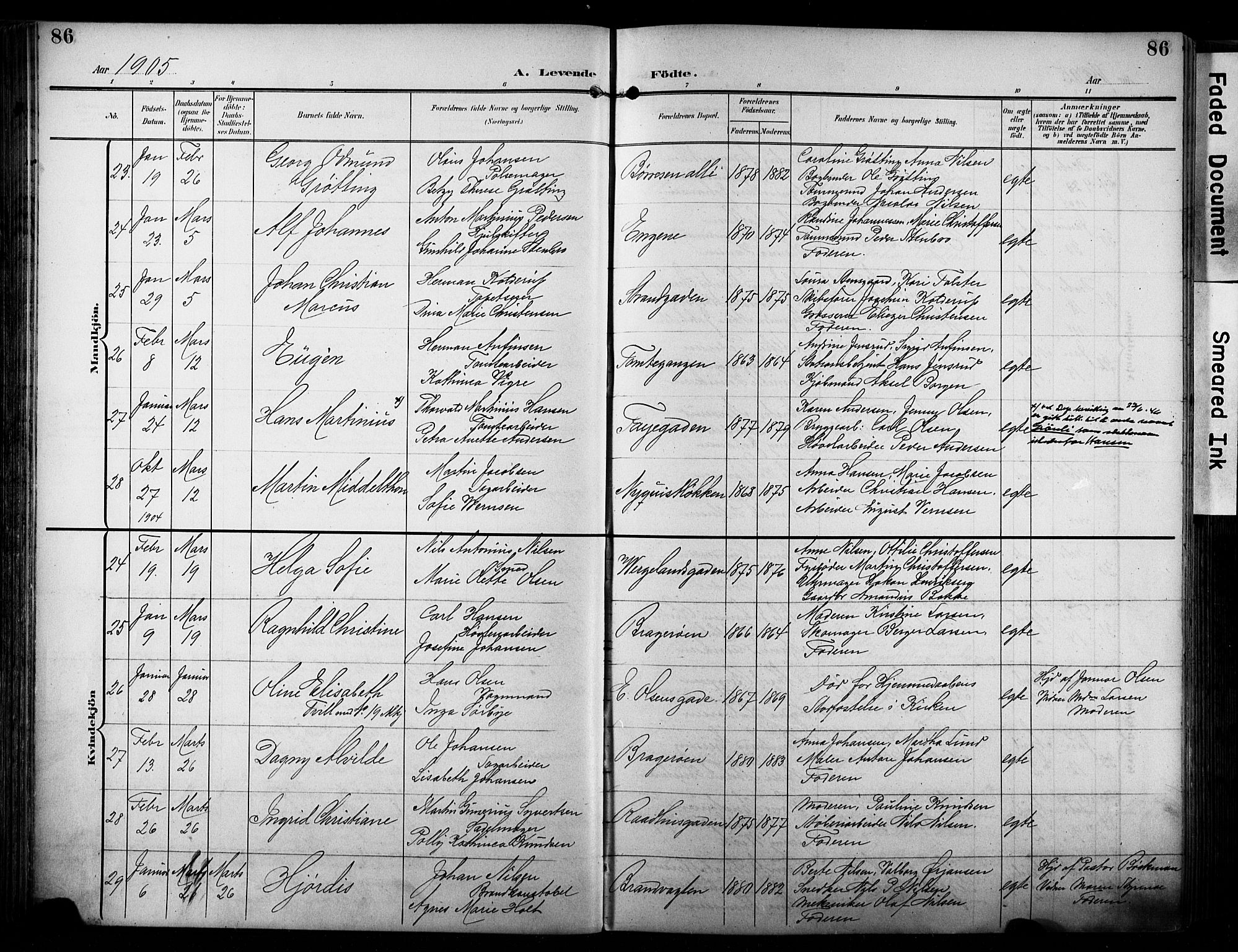 Bragernes kirkebøker, AV/SAKO-A-6/F/Fb/L0009: Ministerialbok nr. II 9, 1902-1911, s. 86
