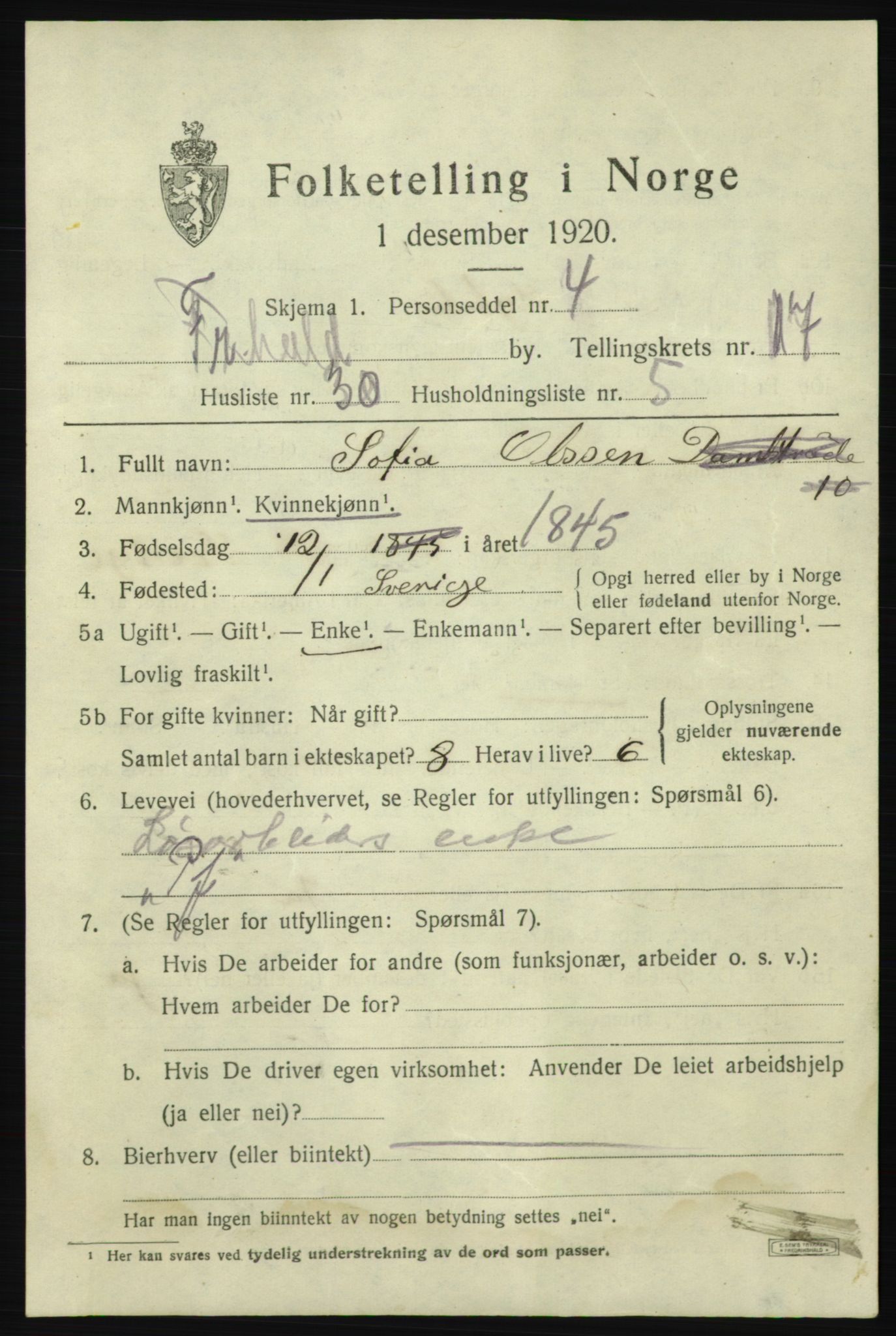 SAO, Folketelling 1920 for 0101 Fredrikshald kjøpstad, 1920, s. 26728