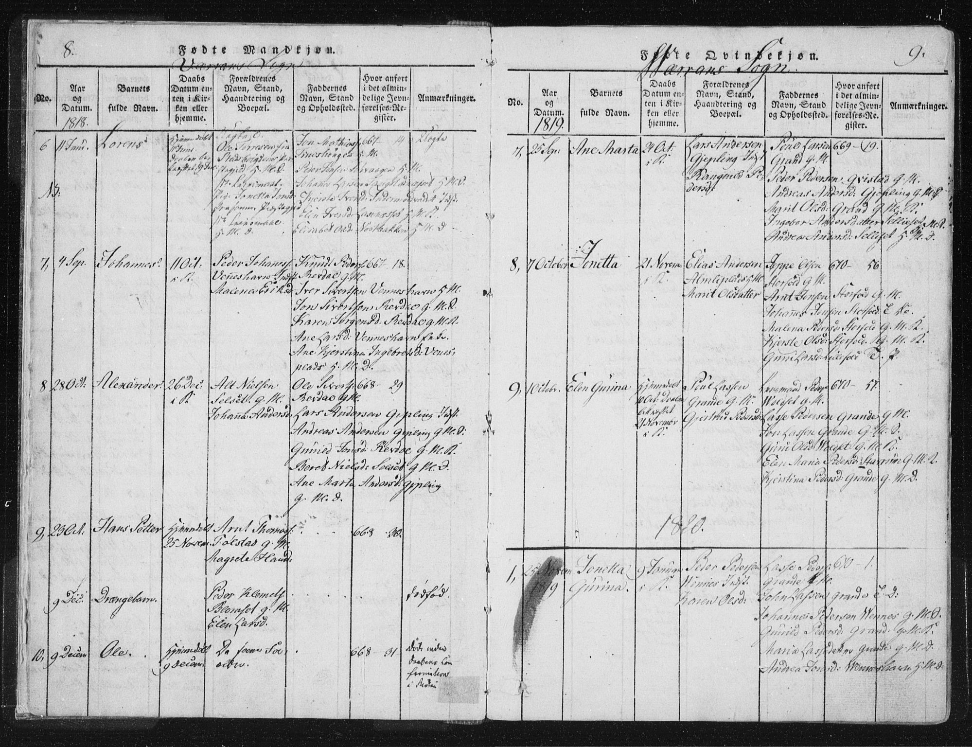 Ministerialprotokoller, klokkerbøker og fødselsregistre - Nord-Trøndelag, AV/SAT-A-1458/744/L0417: Ministerialbok nr. 744A01, 1817-1842, s. 8-9