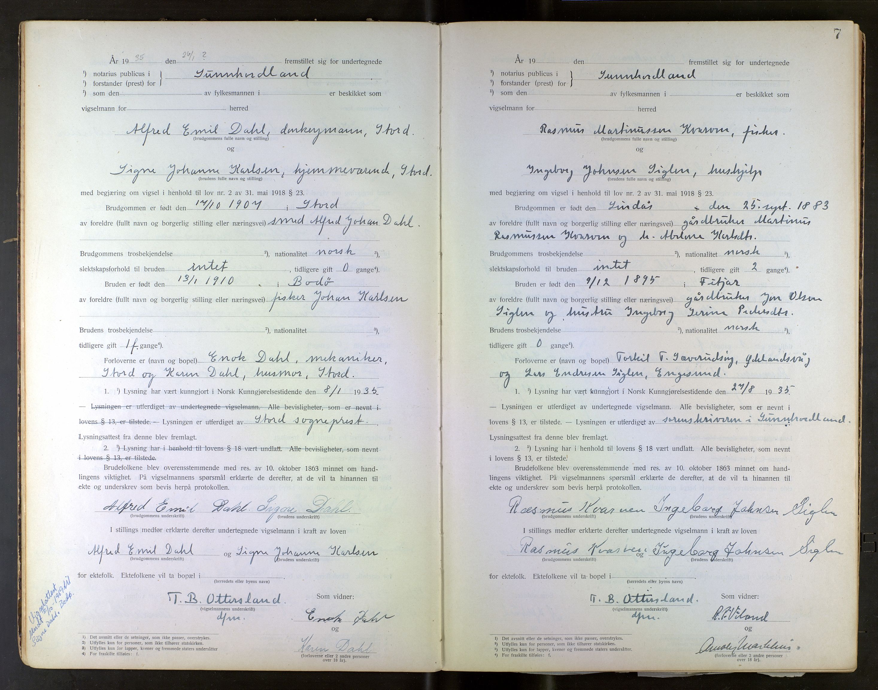 Sunnhordland sorenskrivar, AV/SAB-A-2401/2/I/Ia/L0001: Vigselsbok, 1925-1943, s. 6b-7a