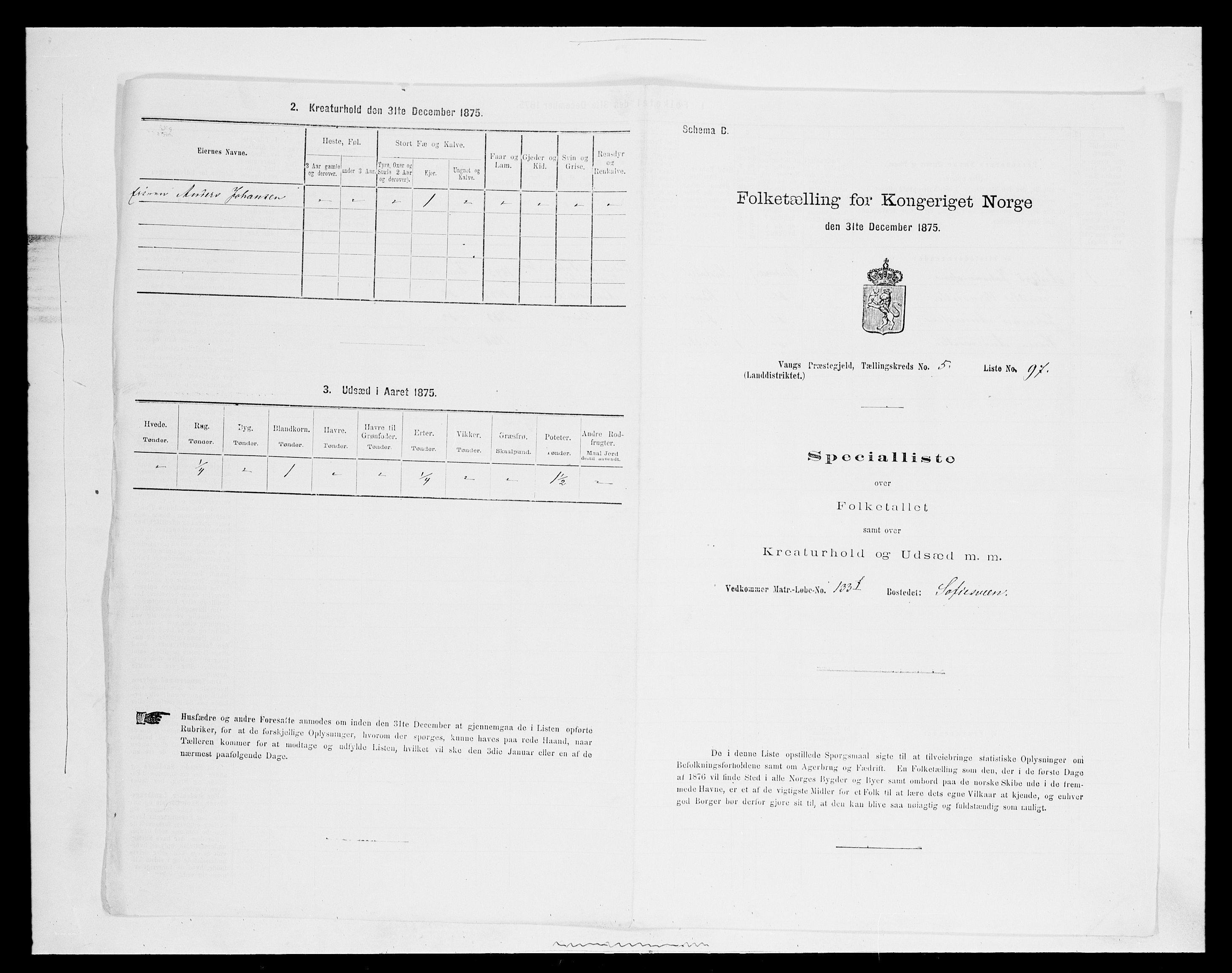 SAH, Folketelling 1875 for 0414L Vang prestegjeld, Vang sokn og Furnes sokn, 1875, s. 1272