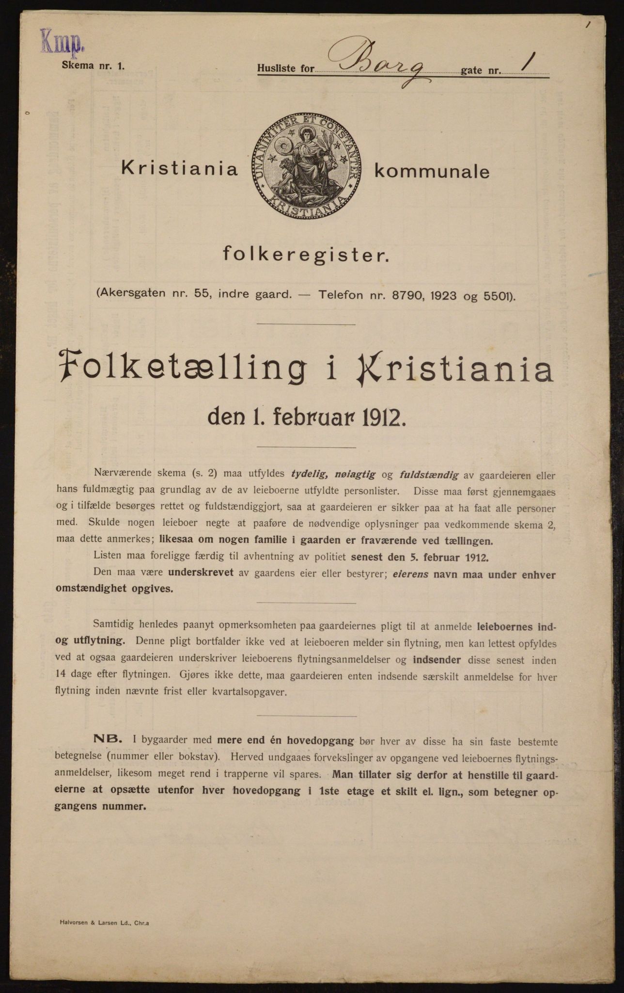 OBA, Kommunal folketelling 1.2.1912 for Kristiania, 1912, s. 7556