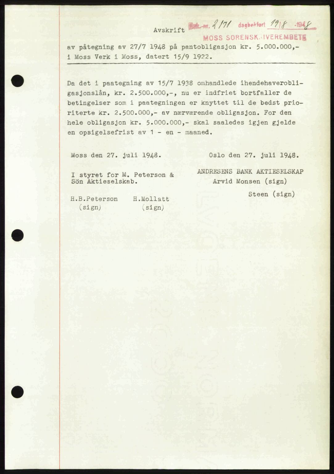 Moss sorenskriveri, SAO/A-10168: Pantebok nr. A20, 1948-1948, Dagboknr: 2171/1948