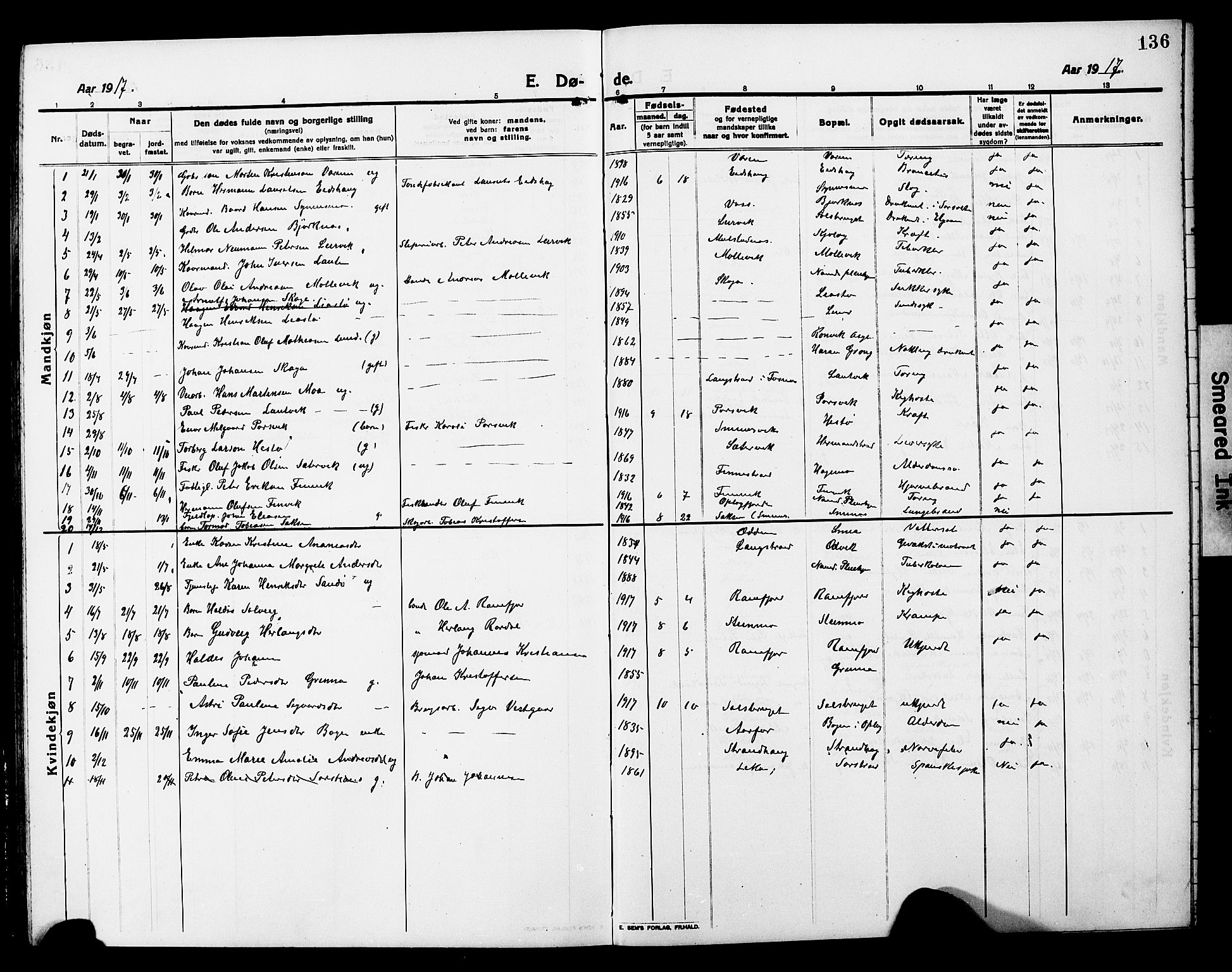Ministerialprotokoller, klokkerbøker og fødselsregistre - Nord-Trøndelag, SAT/A-1458/780/L0653: Klokkerbok nr. 780C05, 1911-1927, s. 136
