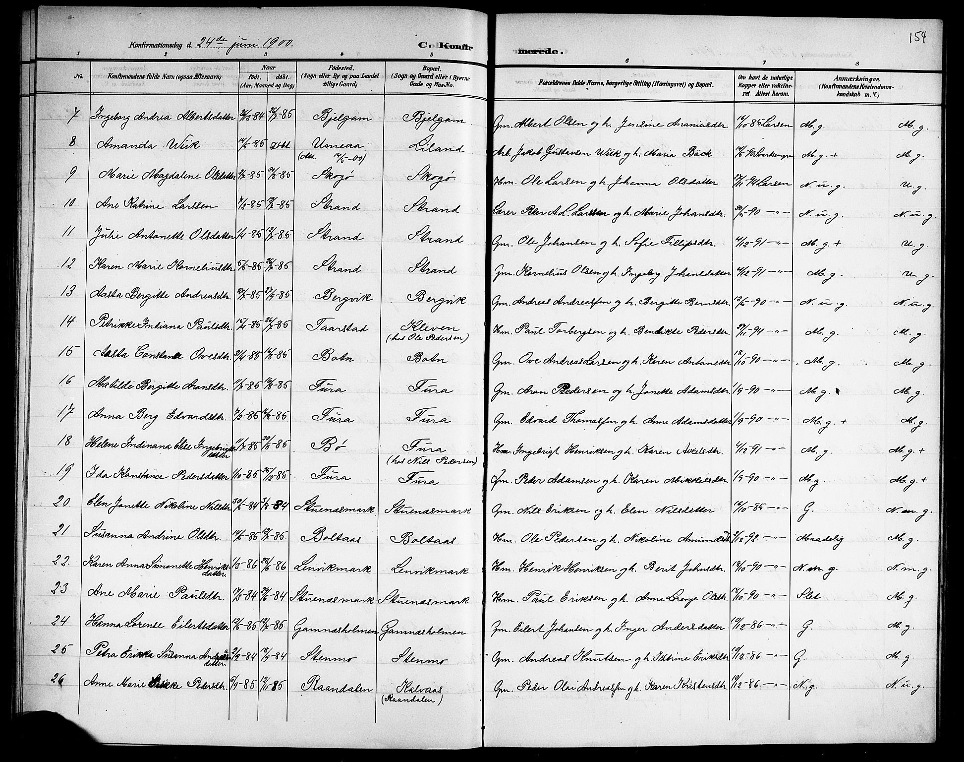 Ministerialprotokoller, klokkerbøker og fødselsregistre - Nordland, AV/SAT-A-1459/863/L0915: Klokkerbok nr. 863C05, 1898-1907, s. 154