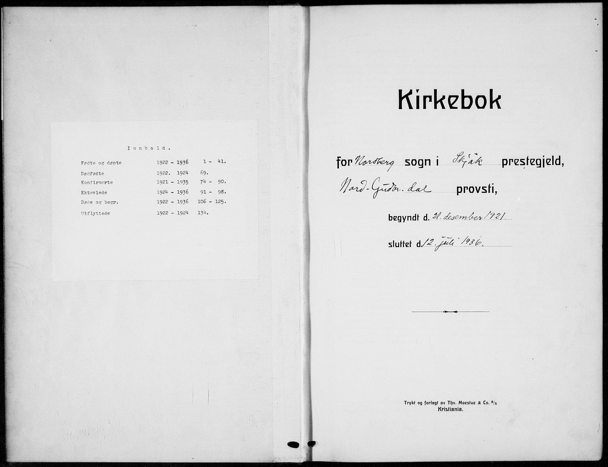 Skjåk prestekontor, SAH/PREST-072/H/Ha/Hab/L0005: Klokkerbok nr. 5, 1922-1936