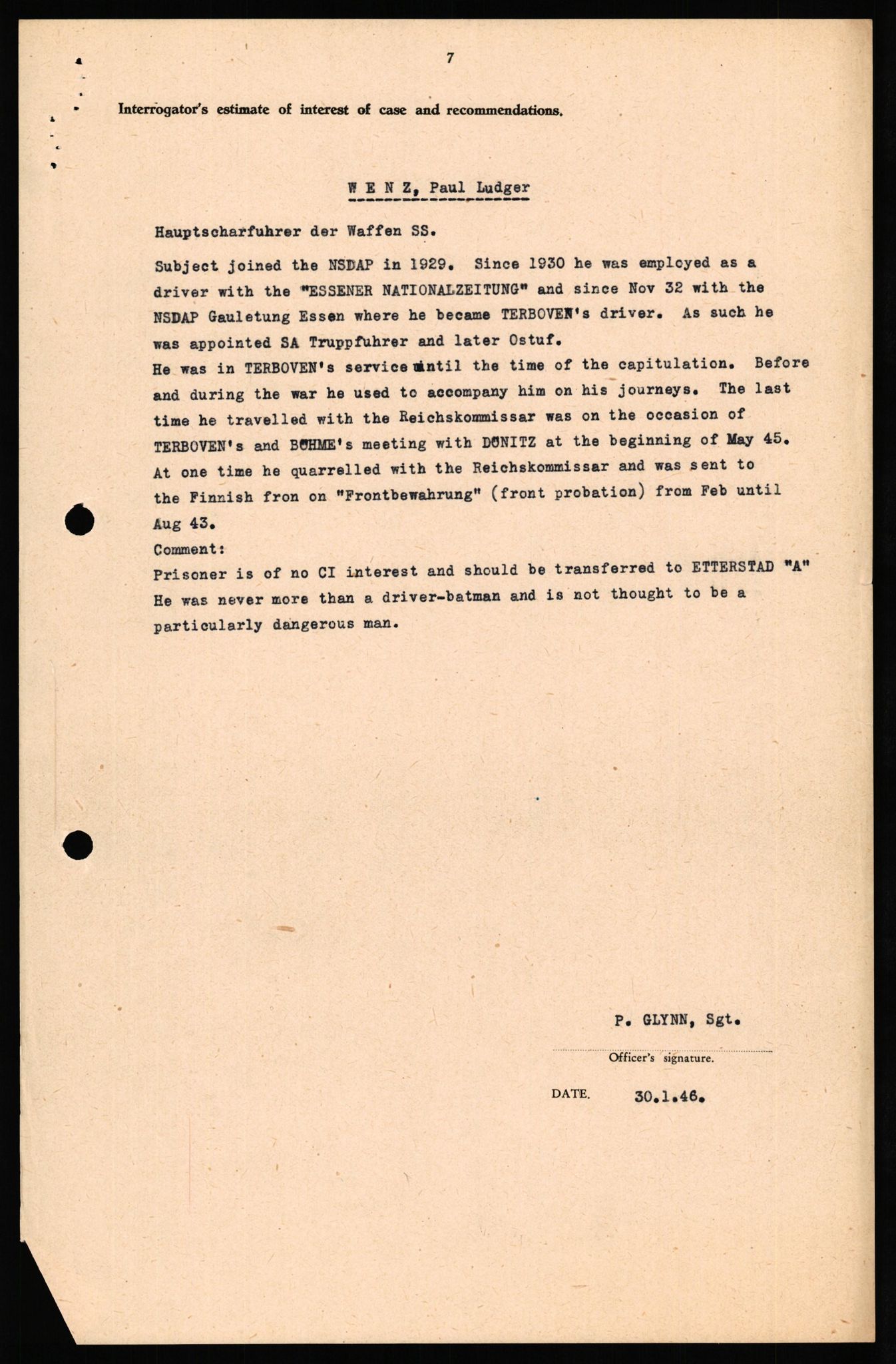 Forsvaret, Forsvarets overkommando II, AV/RA-RAFA-3915/D/Db/L0035: CI Questionaires. Tyske okkupasjonsstyrker i Norge. Tyskere., 1945-1946, s. 349