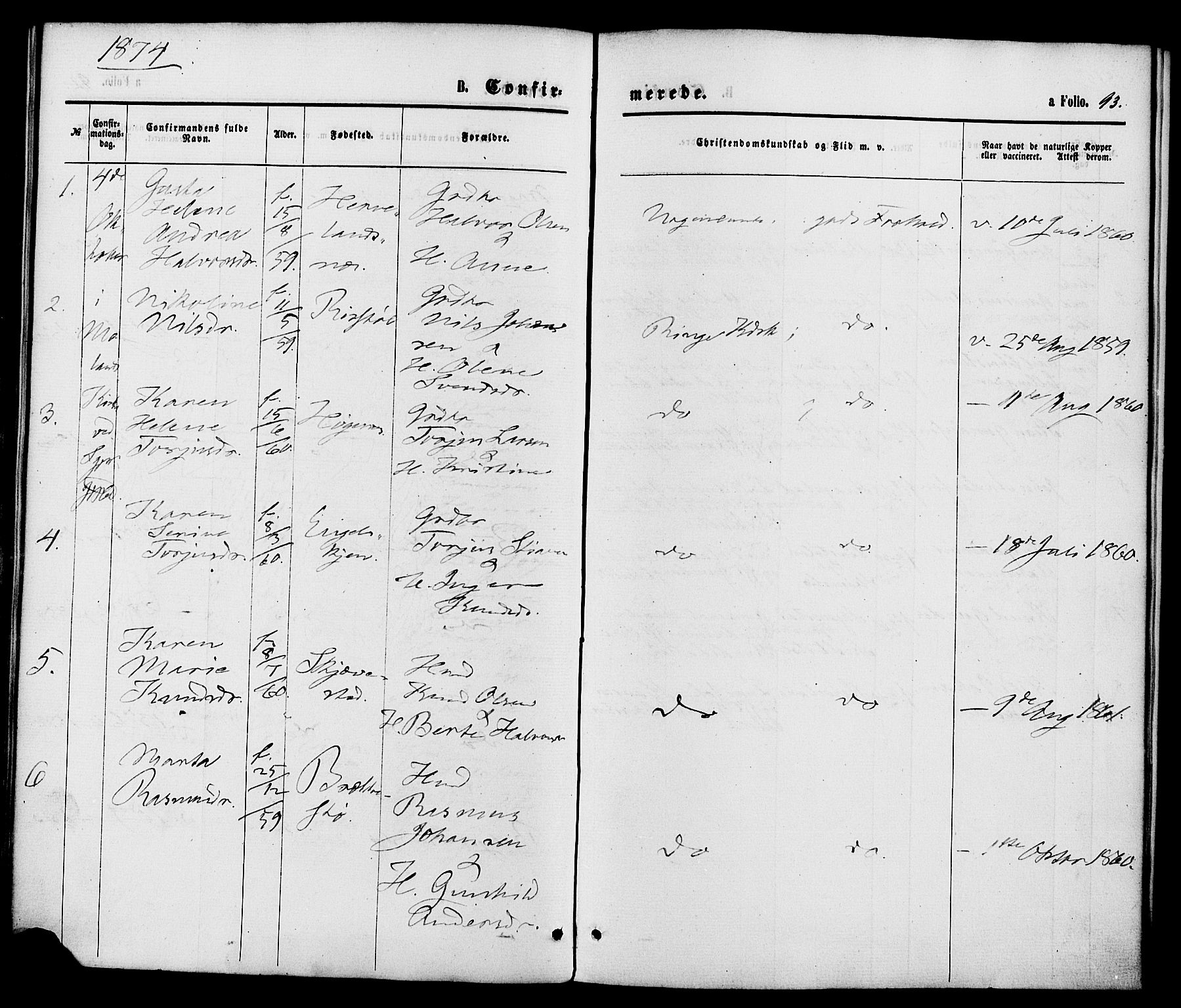 Austre Moland sokneprestkontor, AV/SAK-1111-0001/F/Fa/Faa/L0009: Ministerialbok nr. A 9, 1869-1879, s. 93