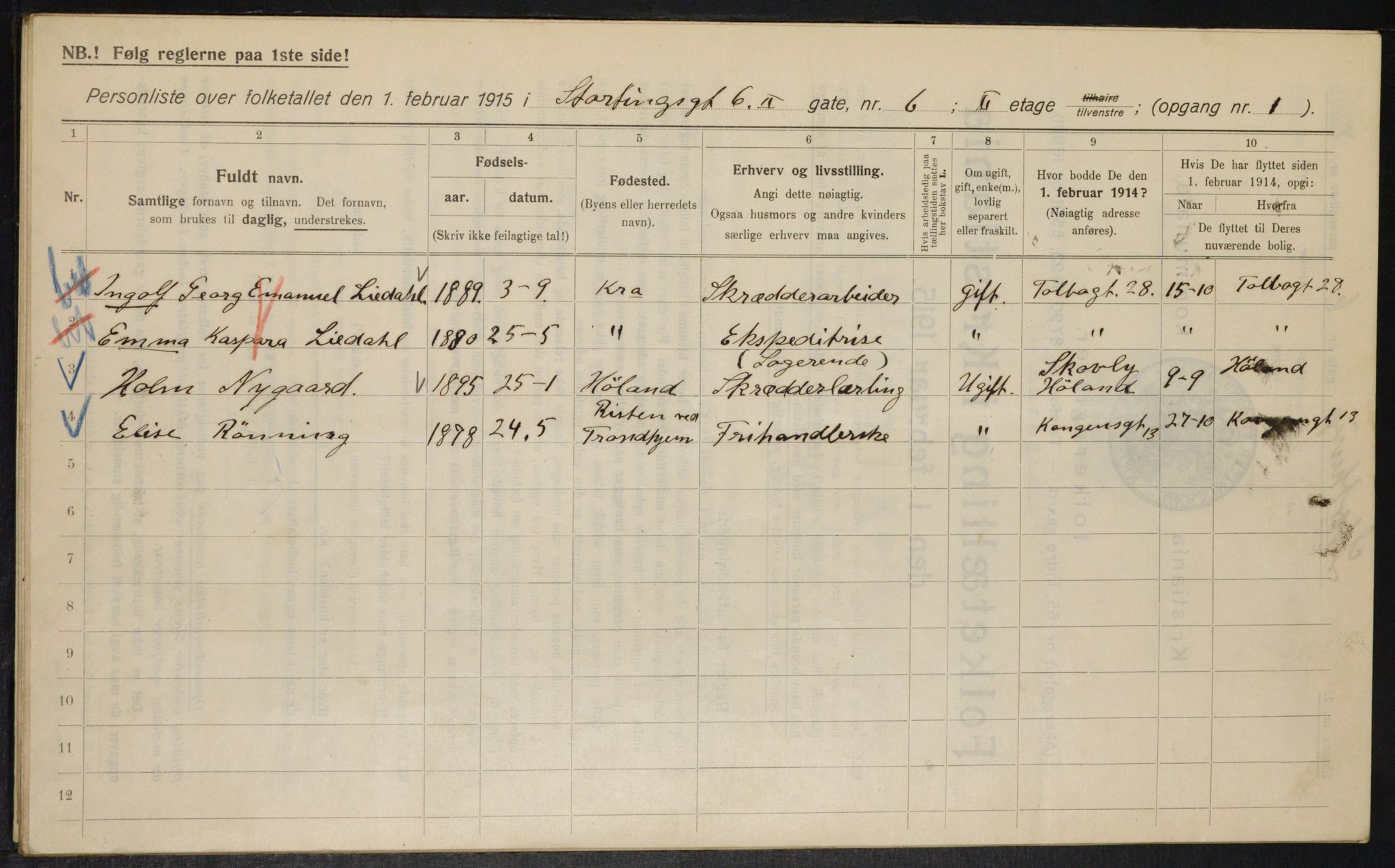 OBA, Kommunal folketelling 1.2.1915 for Kristiania, 1915, s. 103686