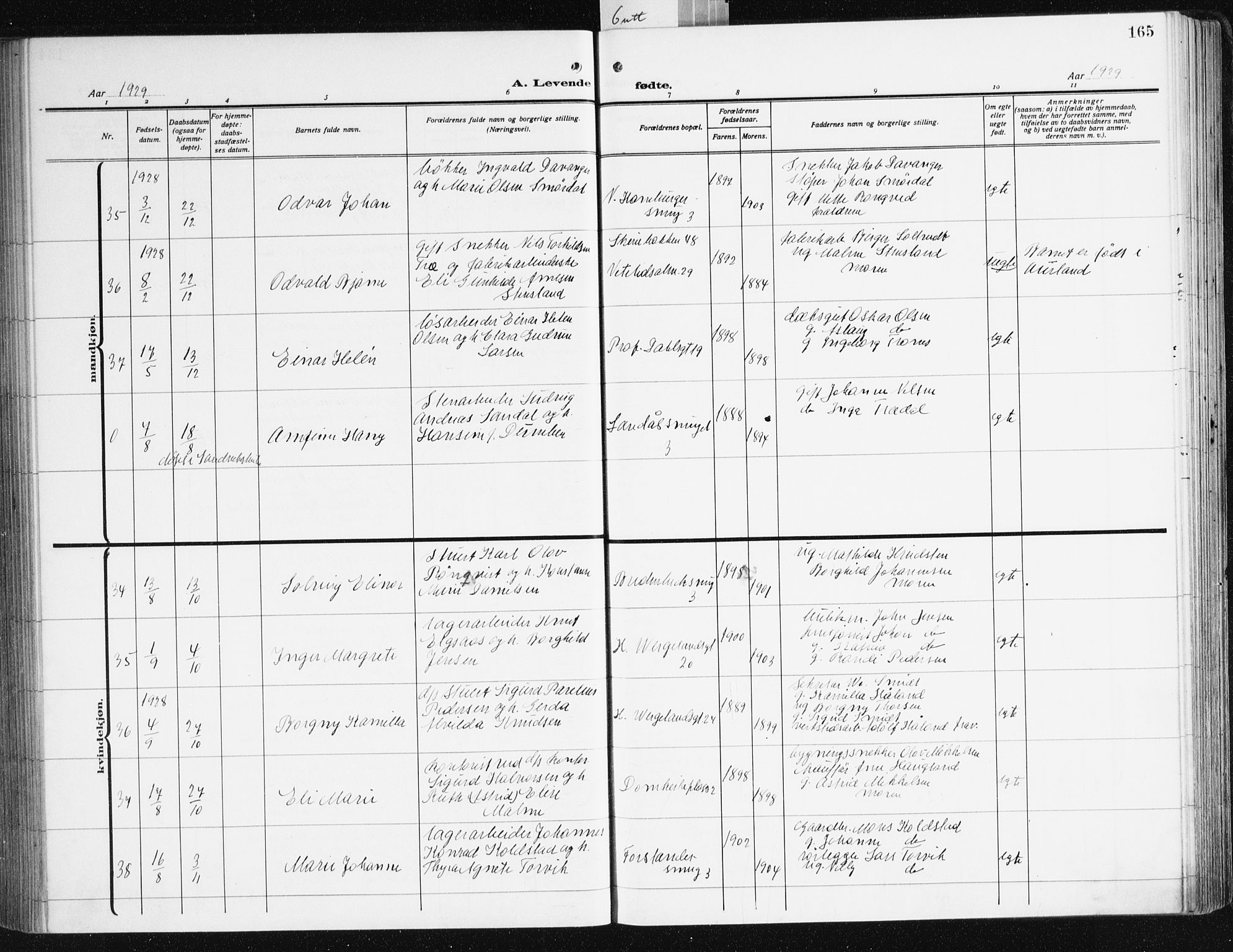 Korskirken sokneprestembete, AV/SAB-A-76101/H/Hab: Klokkerbok nr. B 12, 1917-1942, s. 165
