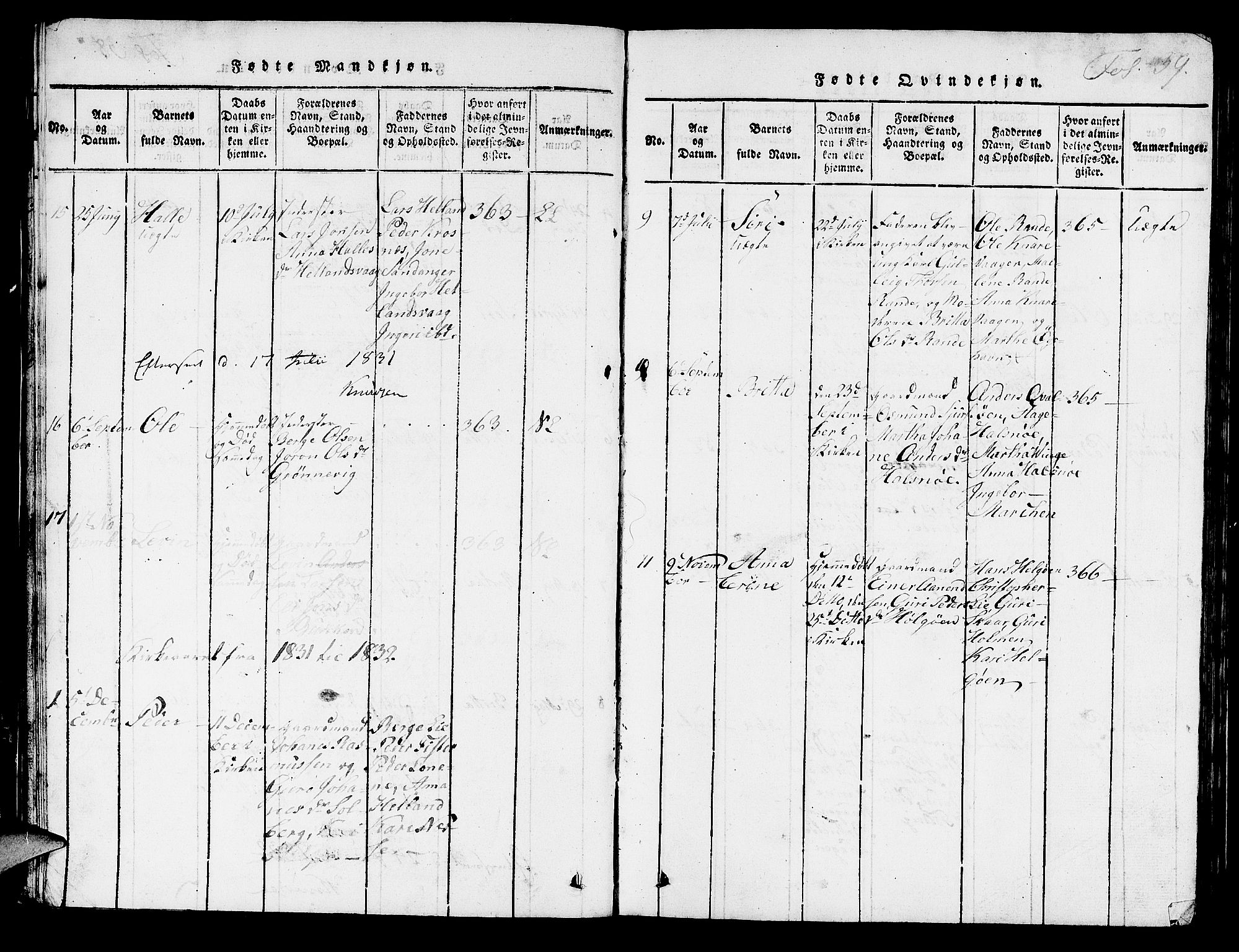 Hjelmeland sokneprestkontor, AV/SAST-A-101843/01/V/L0003: Klokkerbok nr. B 3, 1816-1841, s. 39