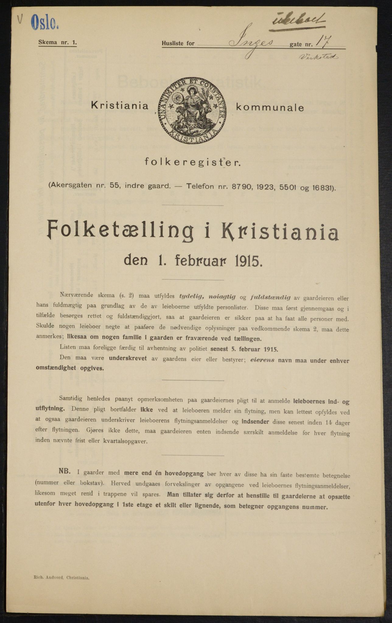 OBA, Kommunal folketelling 1.2.1915 for Kristiania, 1915, s. 43459