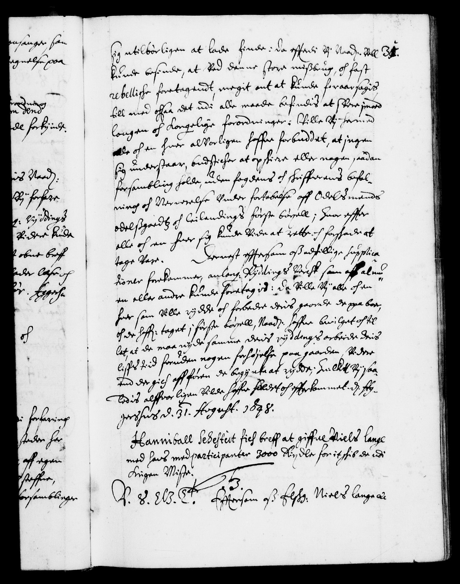 Danske Kanselli 1572-1799, AV/RA-EA-3023/F/Fc/Fca/Fcab/L0008: Norske tegnelser (mikrofilm), 1648-1652, s. 31a