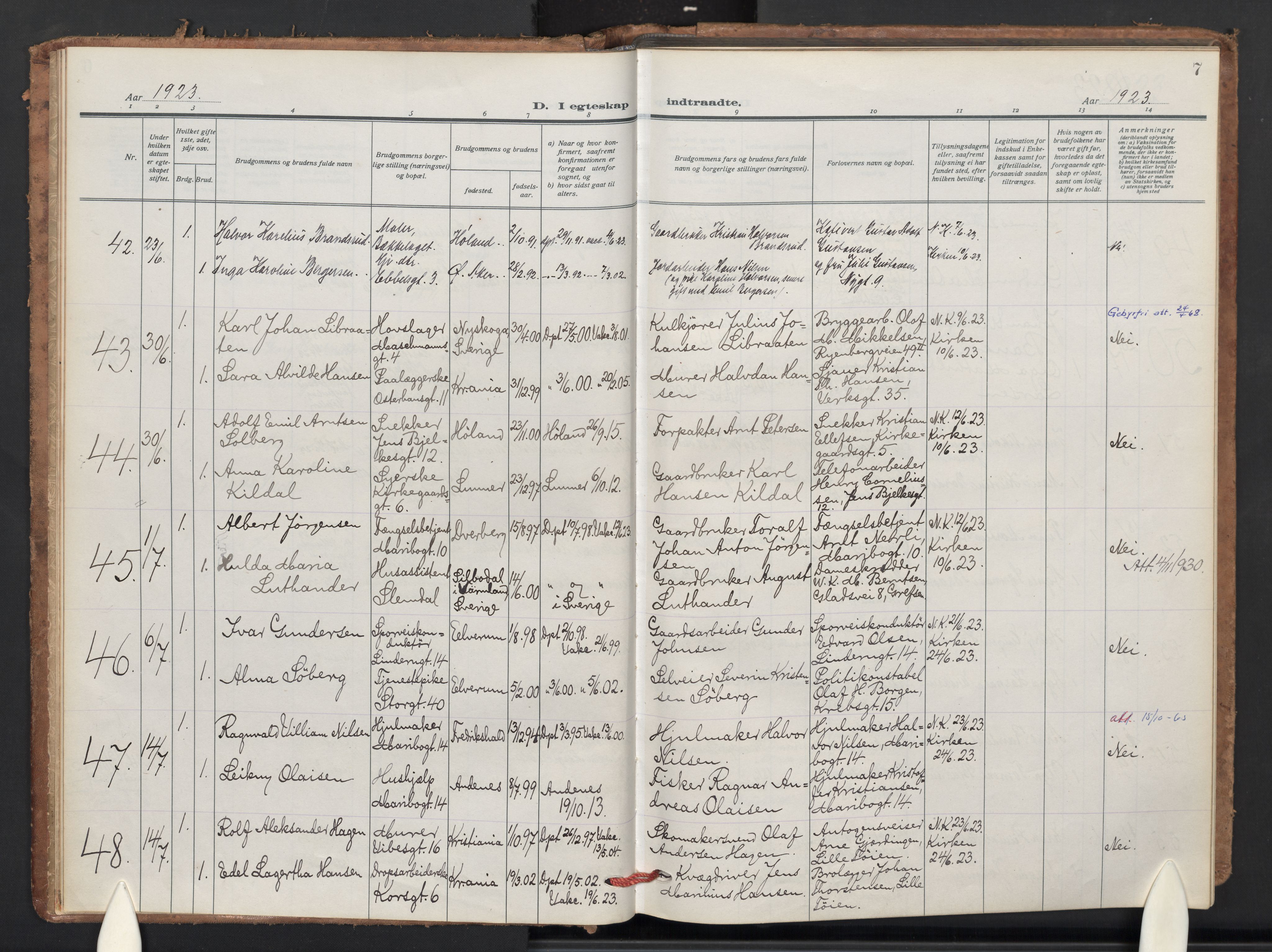 Jakob prestekontor Kirkebøker, AV/SAO-A-10850/F/Fa/L0018: Ministerialbok nr. 18, 1923-1936, s. 7