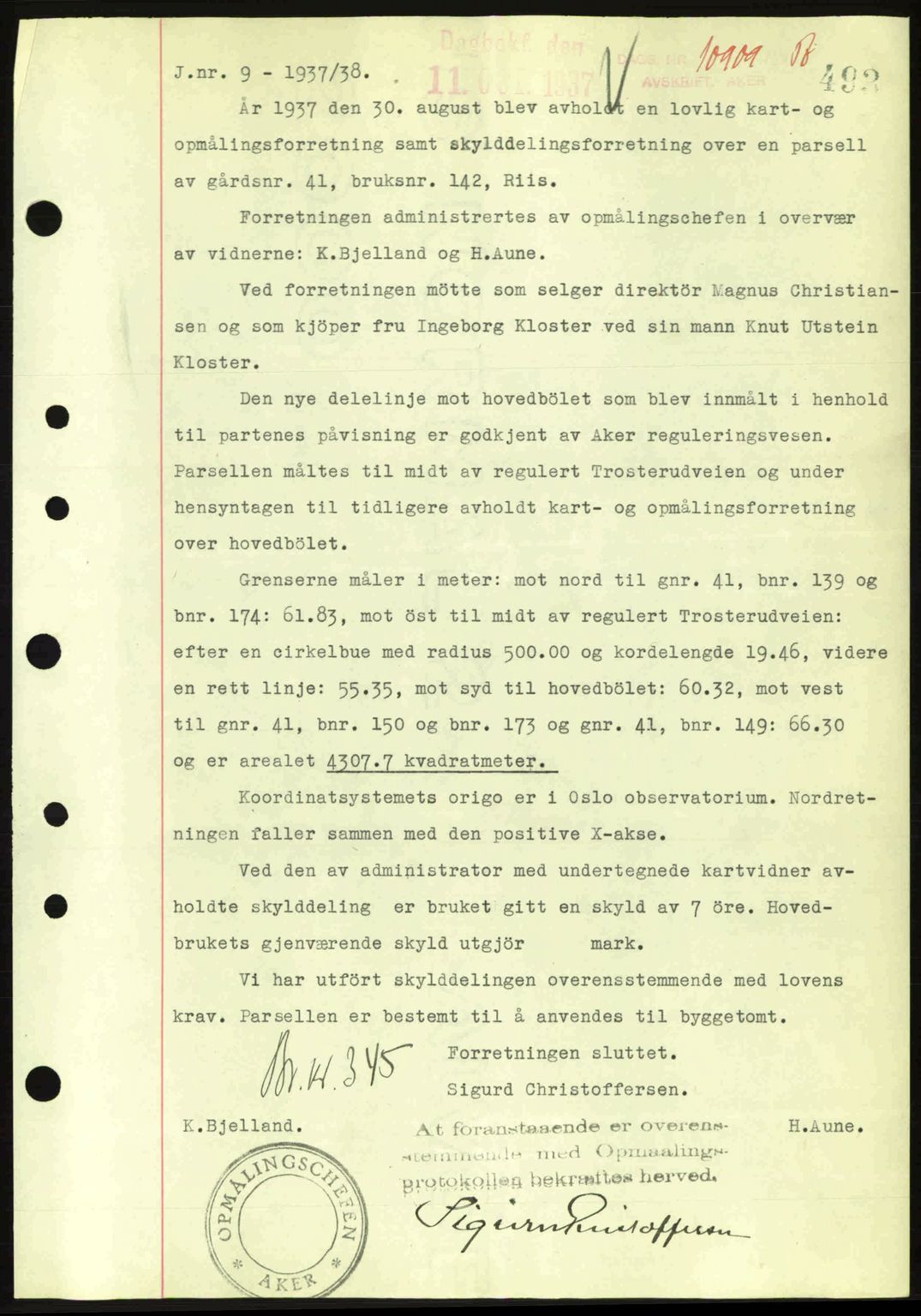 Aker herredsskriveri, SAO/A-10896/G/Gb/Gba/Gbab/L0017: Pantebok nr. A148, 1937-1937, Dagboknr: 10909/1937
