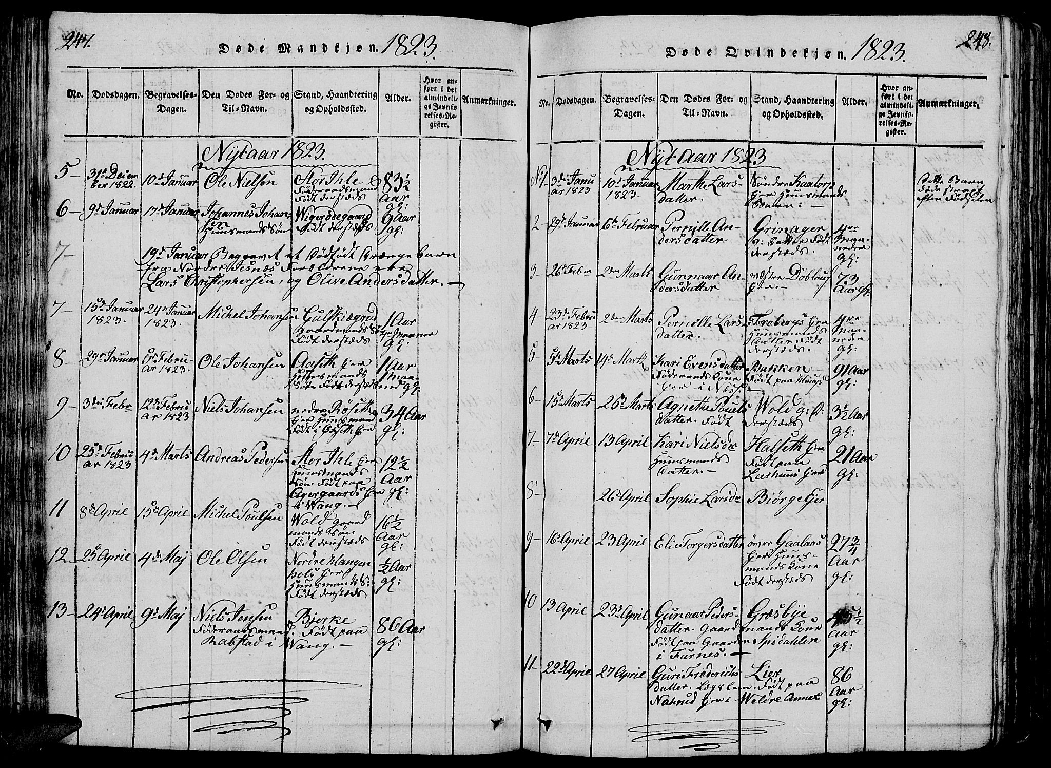 Vang prestekontor, Hedmark, AV/SAH-PREST-008/H/Ha/Hab/L0005: Klokkerbok nr. 5, 1815-1836, s. 247-248