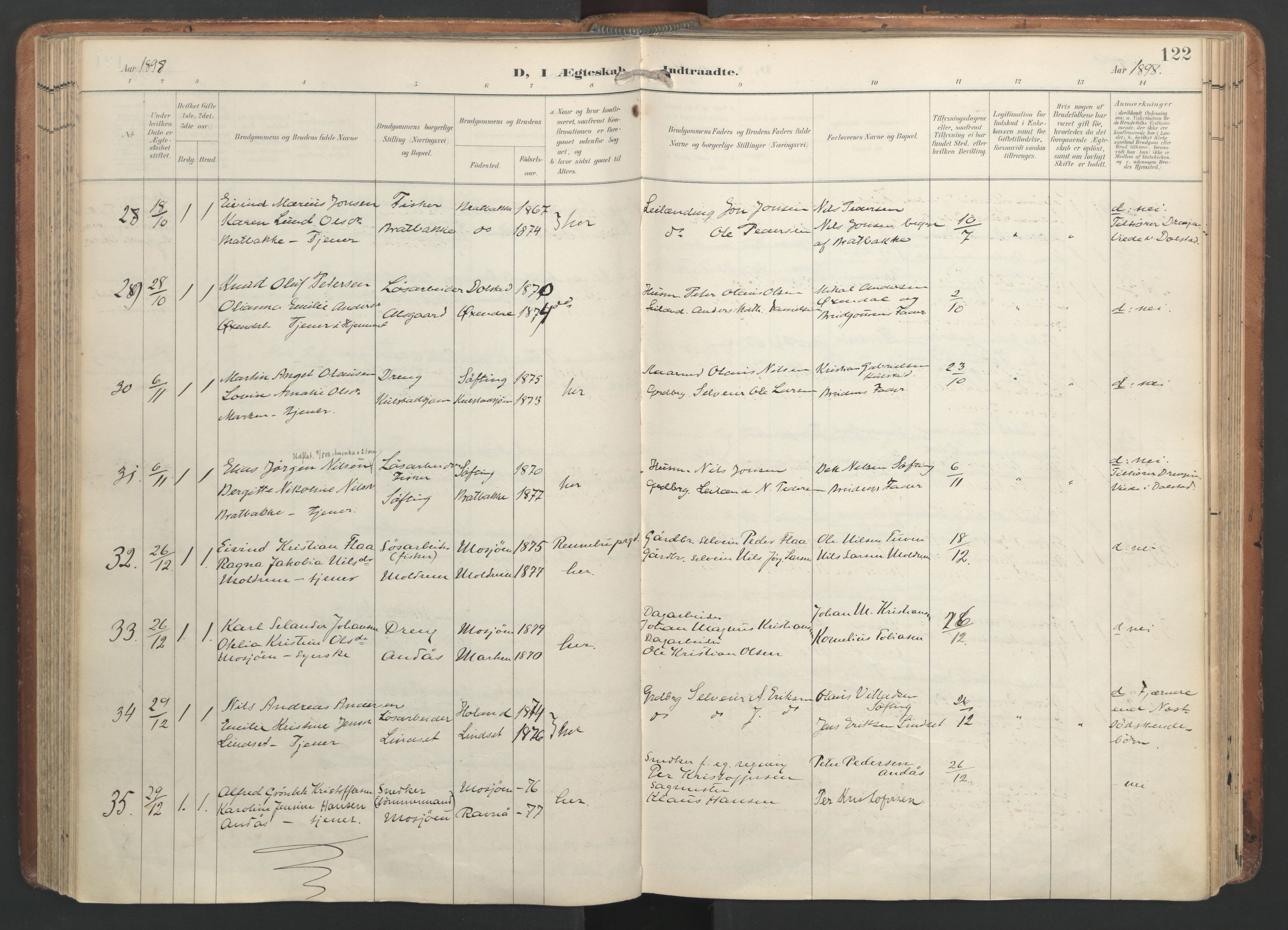 Ministerialprotokoller, klokkerbøker og fødselsregistre - Nordland, AV/SAT-A-1459/820/L0298: Ministerialbok nr. 820A19, 1897-1915, s. 122