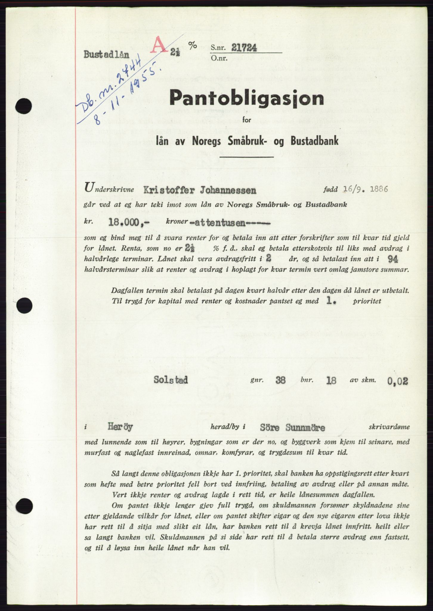 Søre Sunnmøre sorenskriveri, SAT/A-4122/1/2/2C/L0127: Pantebok nr. 15B, 1955-1955, Dagboknr: 2744/1955