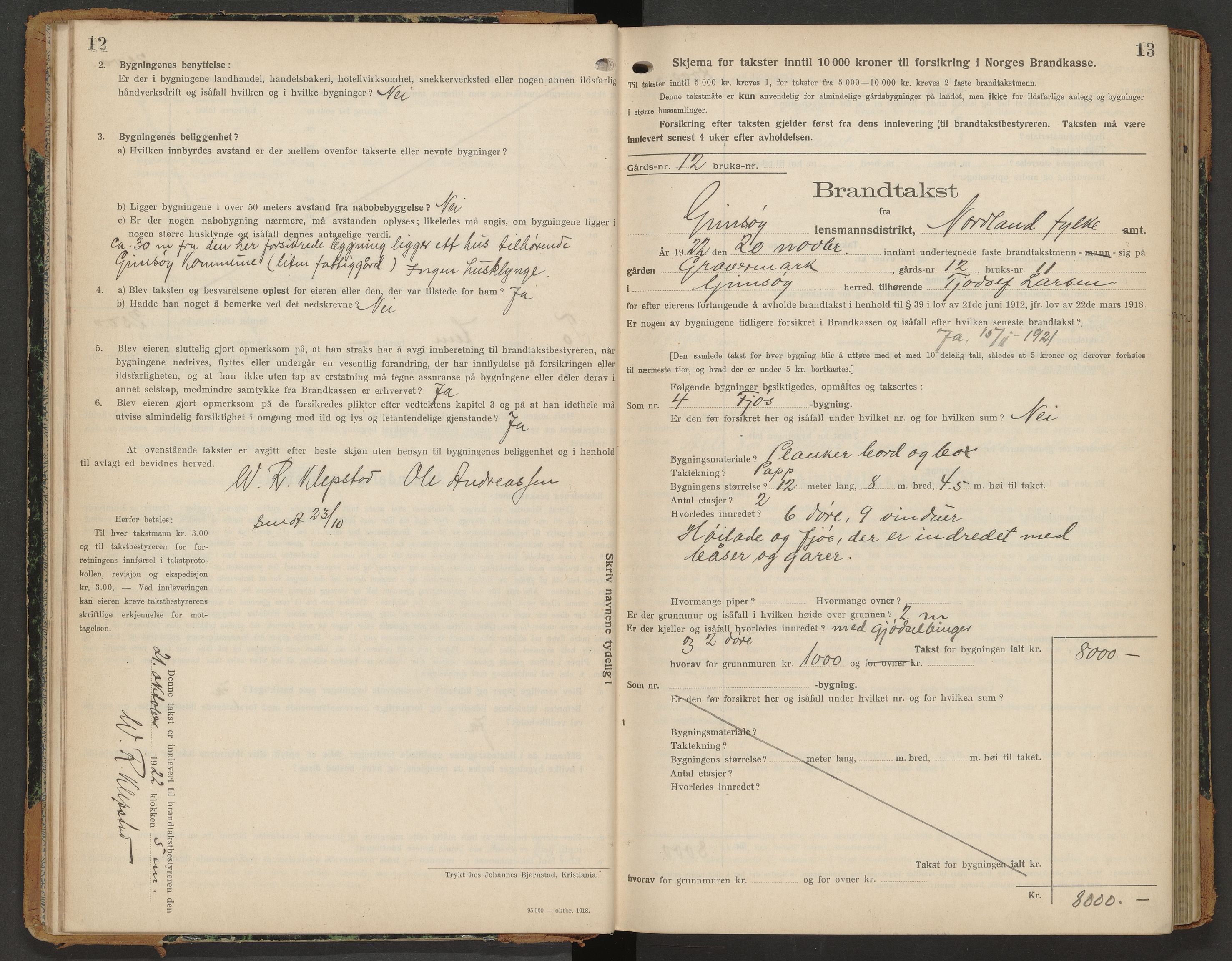 Norges Brannkasse Gimsøy og Valberg, AV/SAT-A-5588/Fb/L0002: Branntakstprotokoll, 1922-1929