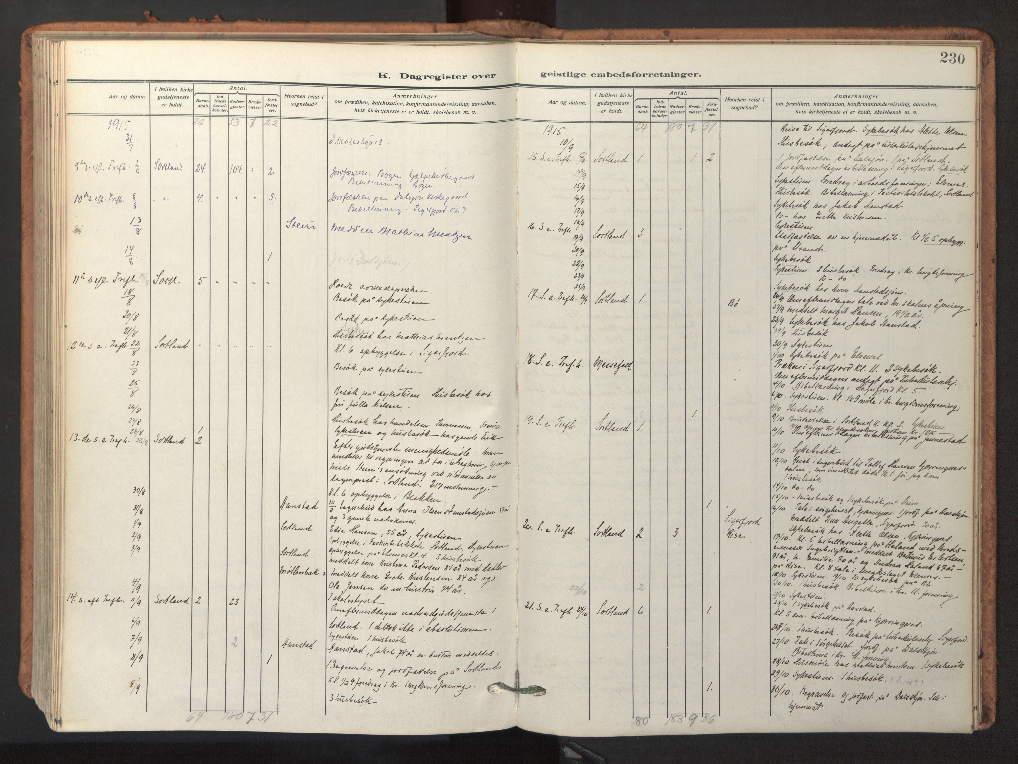 Ministerialprotokoller, klokkerbøker og fødselsregistre - Nordland, AV/SAT-A-1459/895/L1374: Ministerialbok nr. 895A09, 1915-1925, s. 230