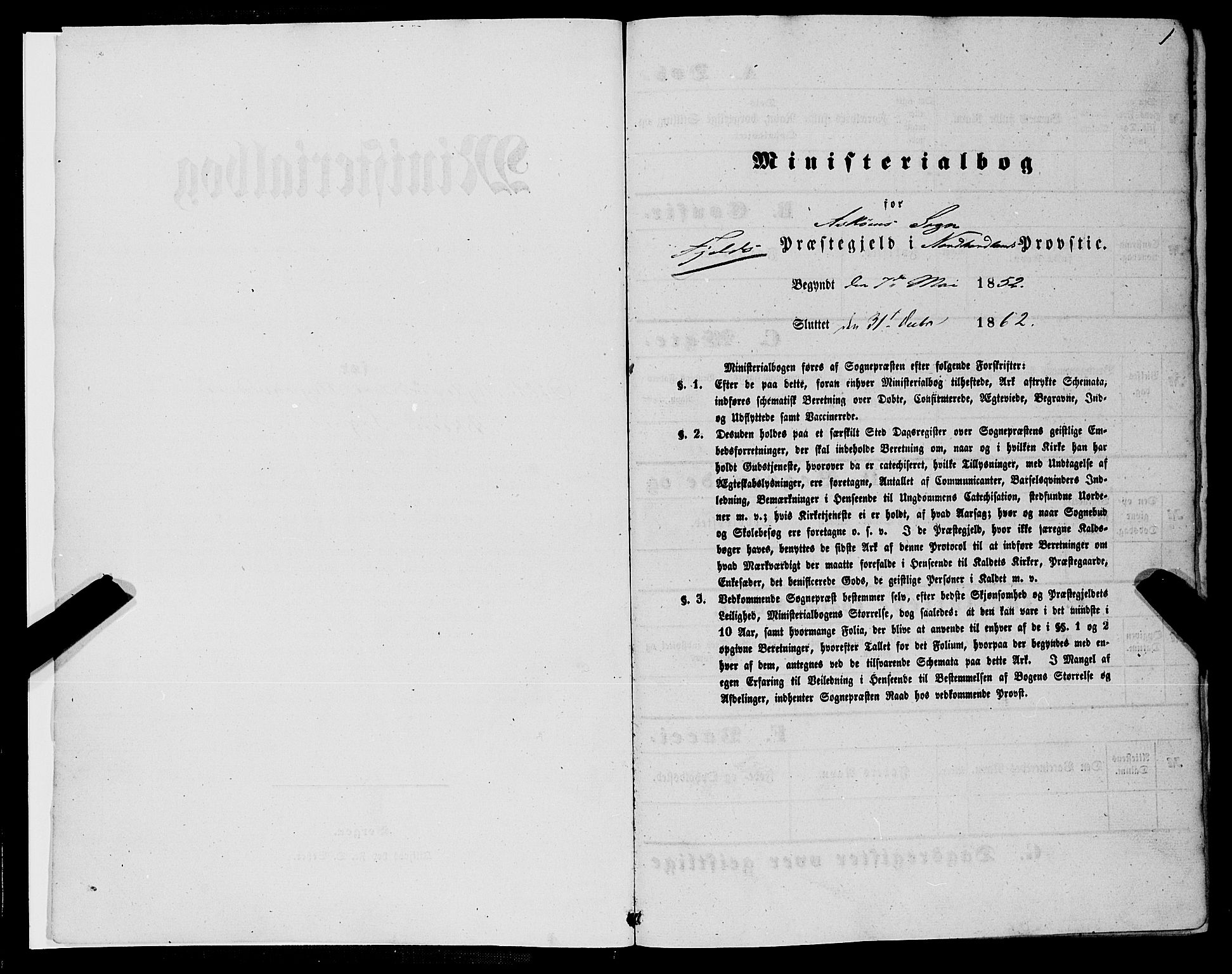 Askøy Sokneprestembete, SAB/A-74101/H/Ha/Haa/Haaa/L0008: Ministerialbok nr. A 8, 1852-1862, s. 1