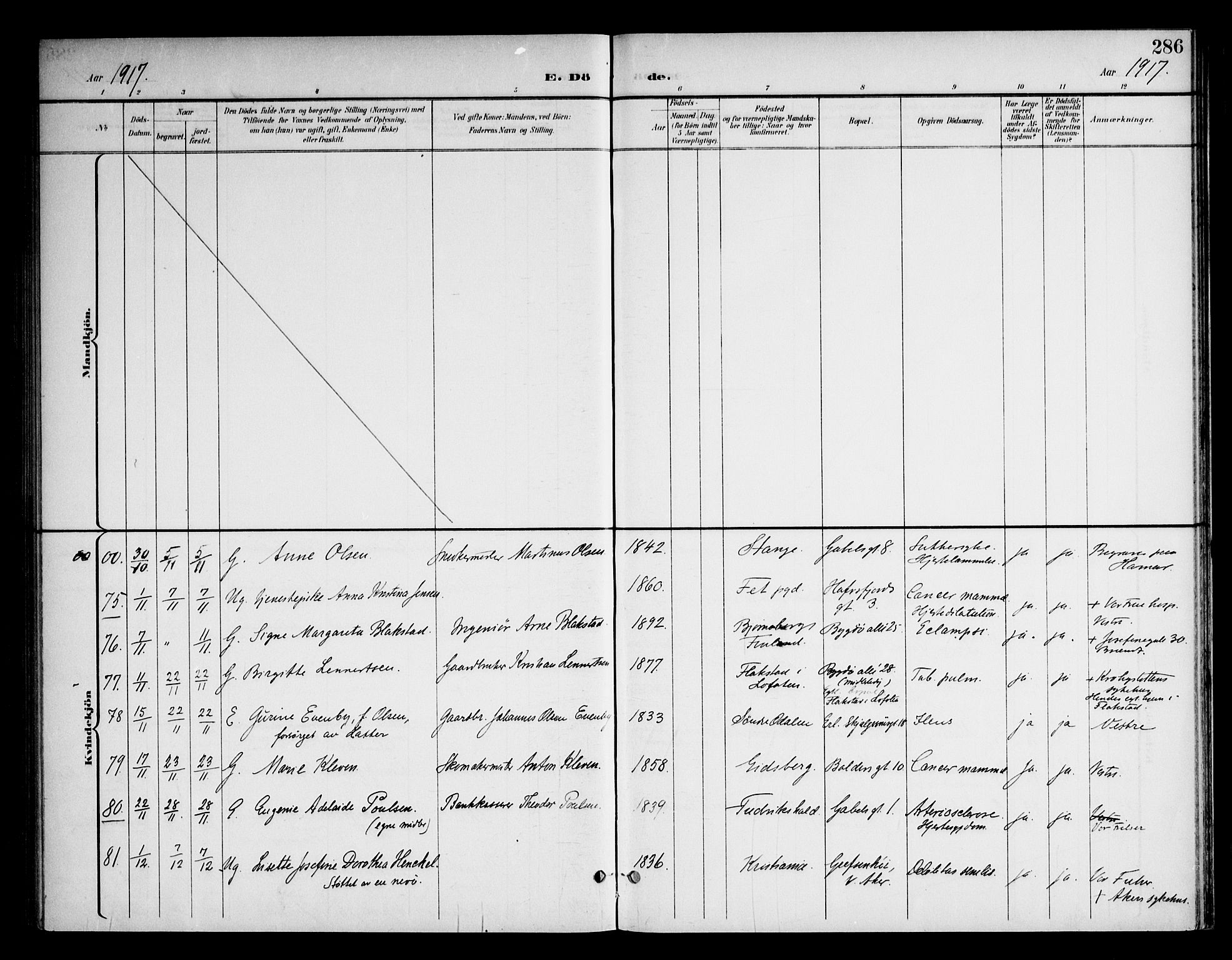 Frogner prestekontor Kirkebøker, AV/SAO-A-10886/F/Fa/L0004: Ministerialbok nr. 4, 1898-1921, s. 286