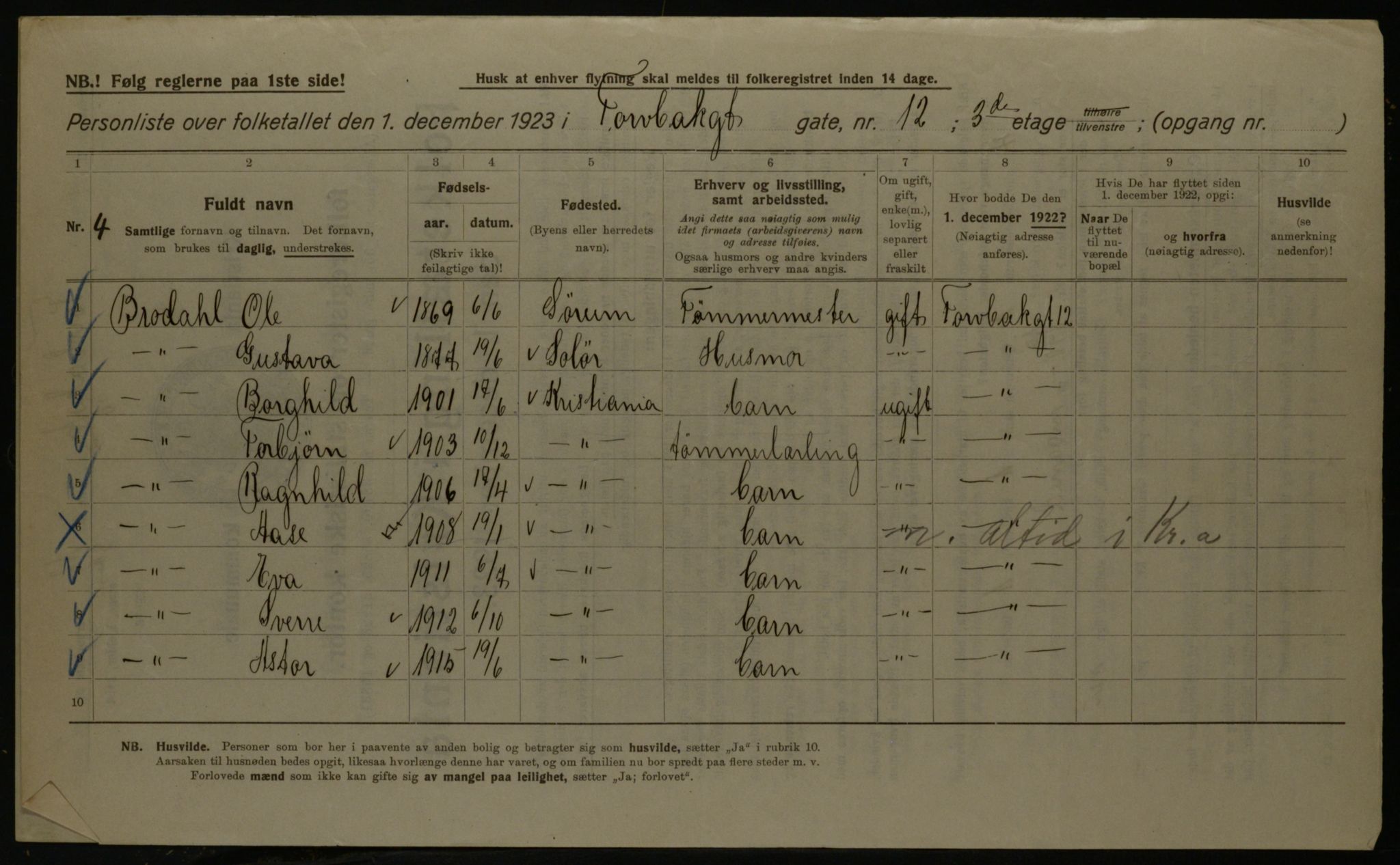 OBA, Kommunal folketelling 1.12.1923 for Kristiania, 1923, s. 126910