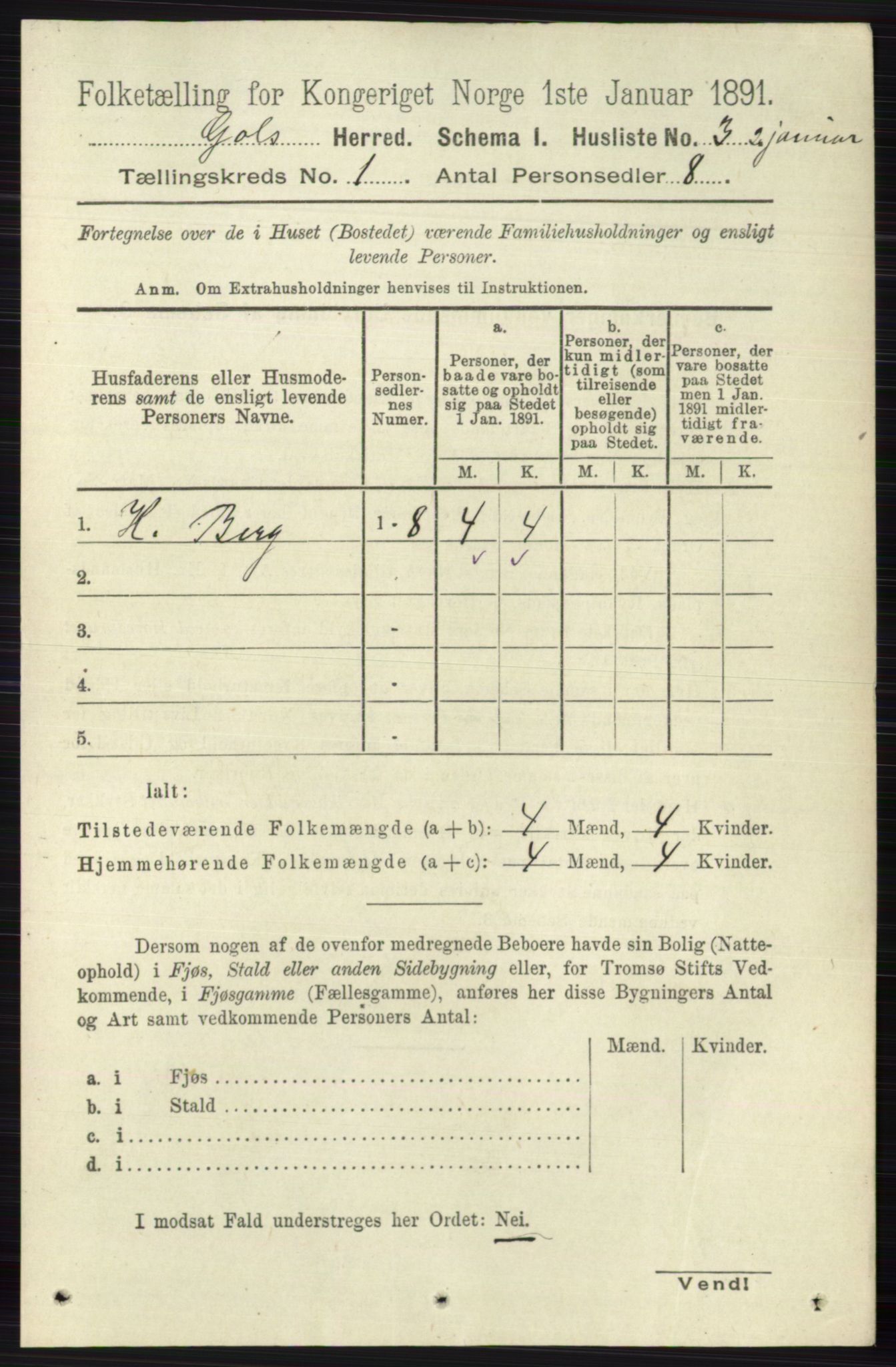 RA, Folketelling 1891 for 0617 Gol og Hemsedal herred, 1891, s. 30