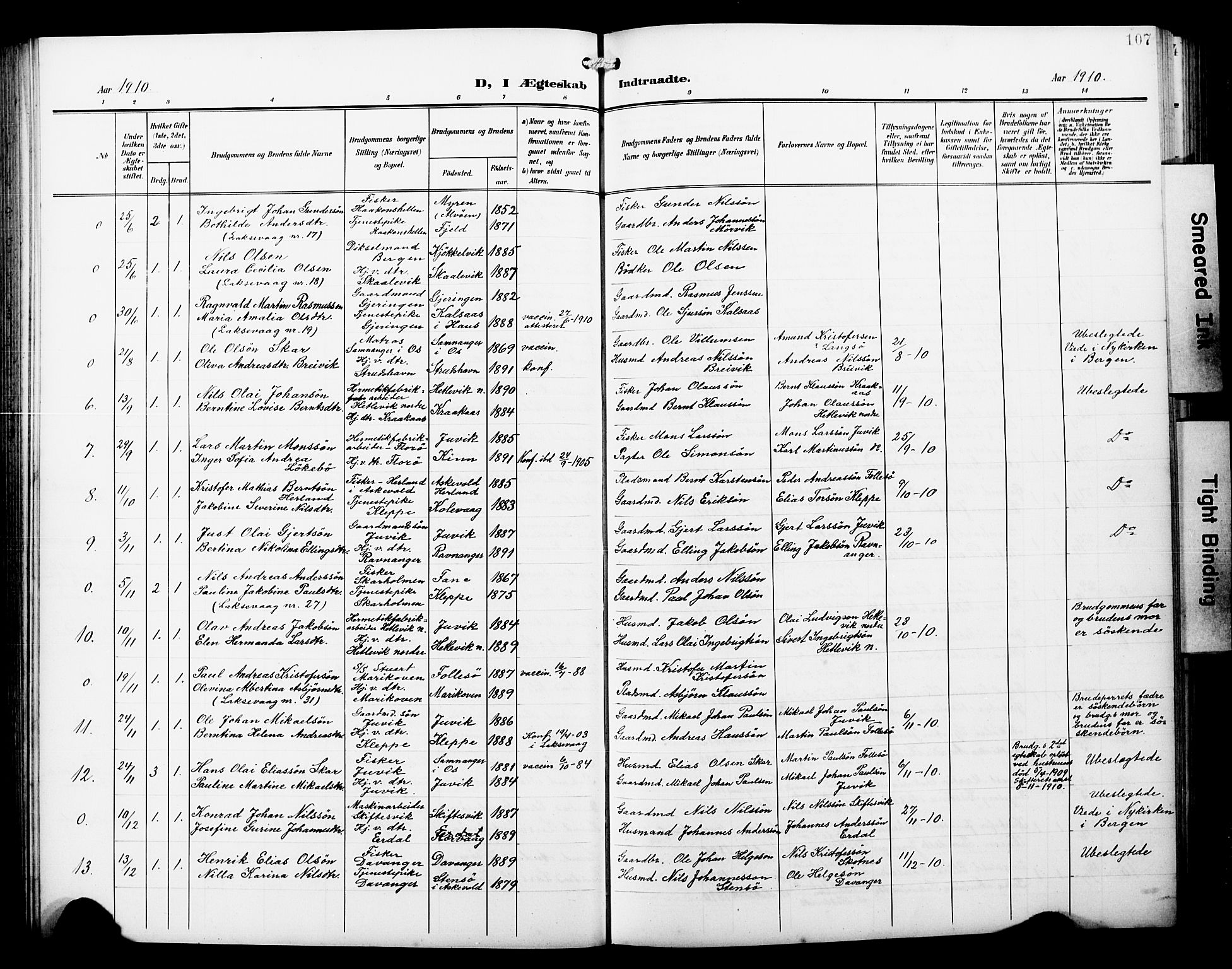 Askøy Sokneprestembete, AV/SAB-A-74101/H/Ha/Hab/Haba/L0014: Klokkerbok nr. A 14, 1904-1927, s. 107