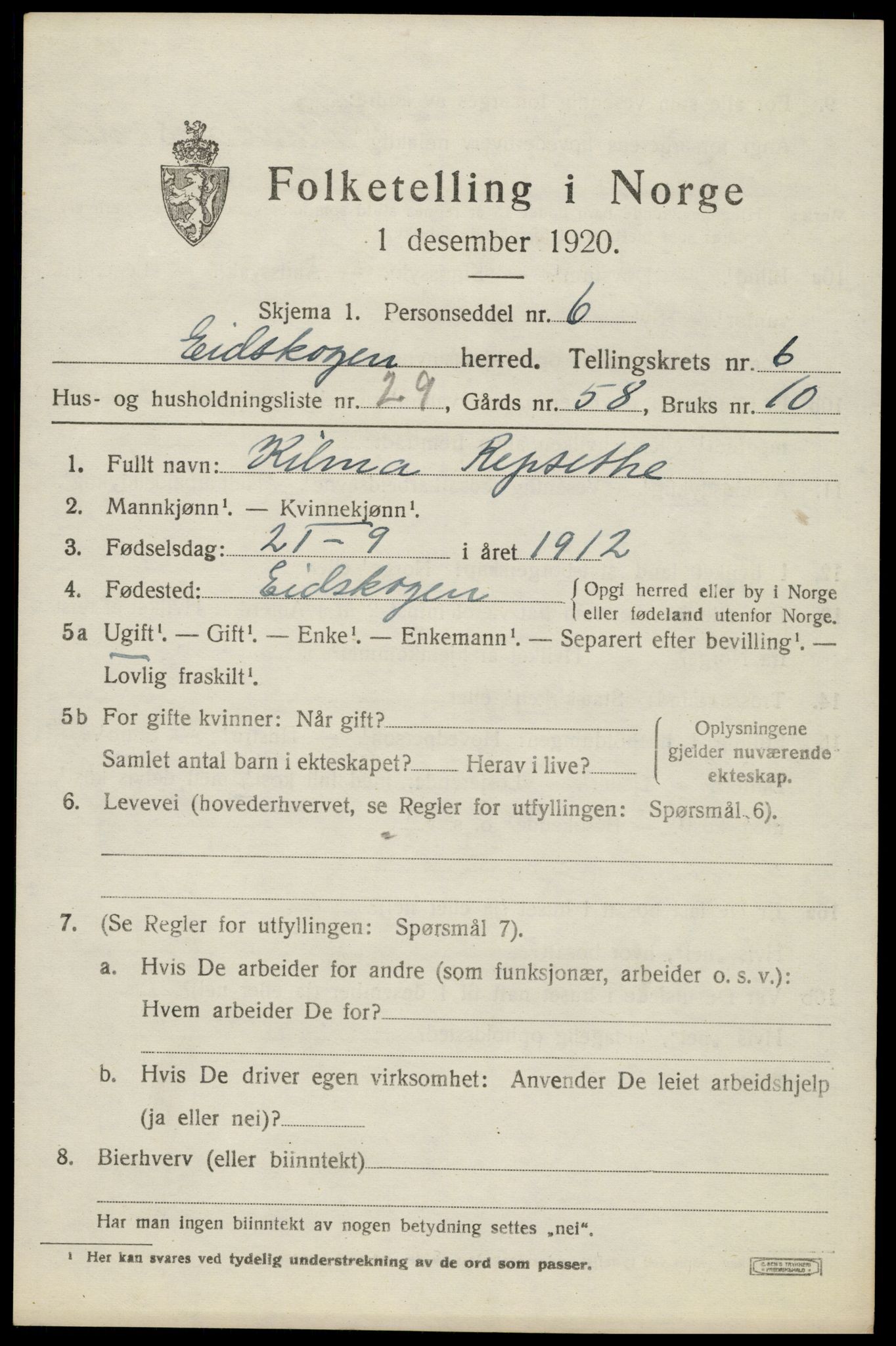 SAH, Folketelling 1920 for 0420 Eidskog herred, 1920, s. 6719
