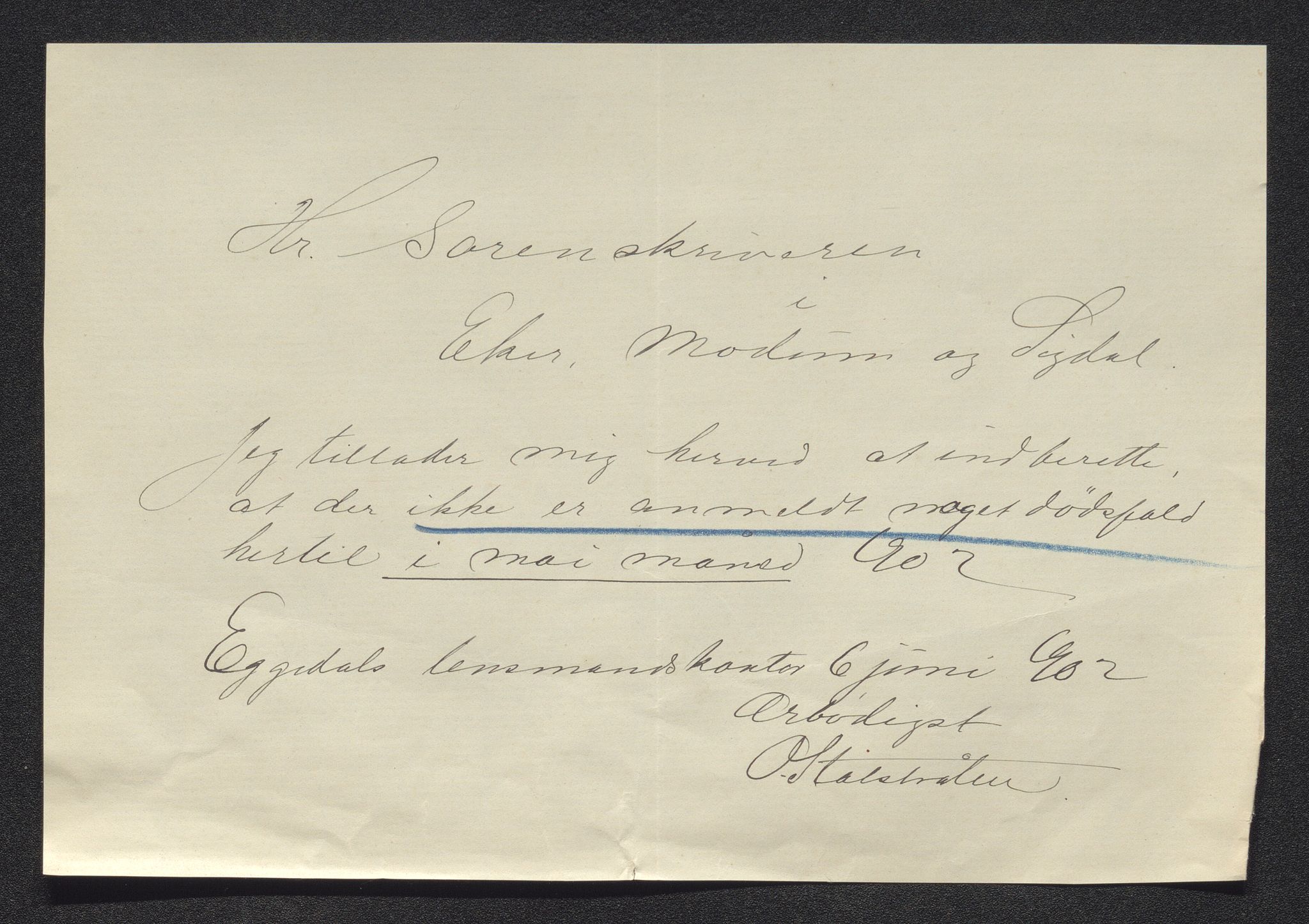 Eiker, Modum og Sigdal sorenskriveri, AV/SAKO-A-123/H/Ha/Hab/L0029: Dødsfallsmeldinger, 1902, s. 367
