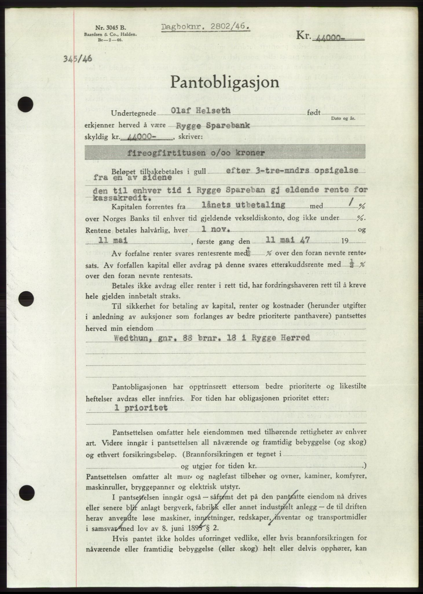 Moss sorenskriveri, SAO/A-10168: Pantebok nr. B16, 1946-1947, Dagboknr: 2802/1946