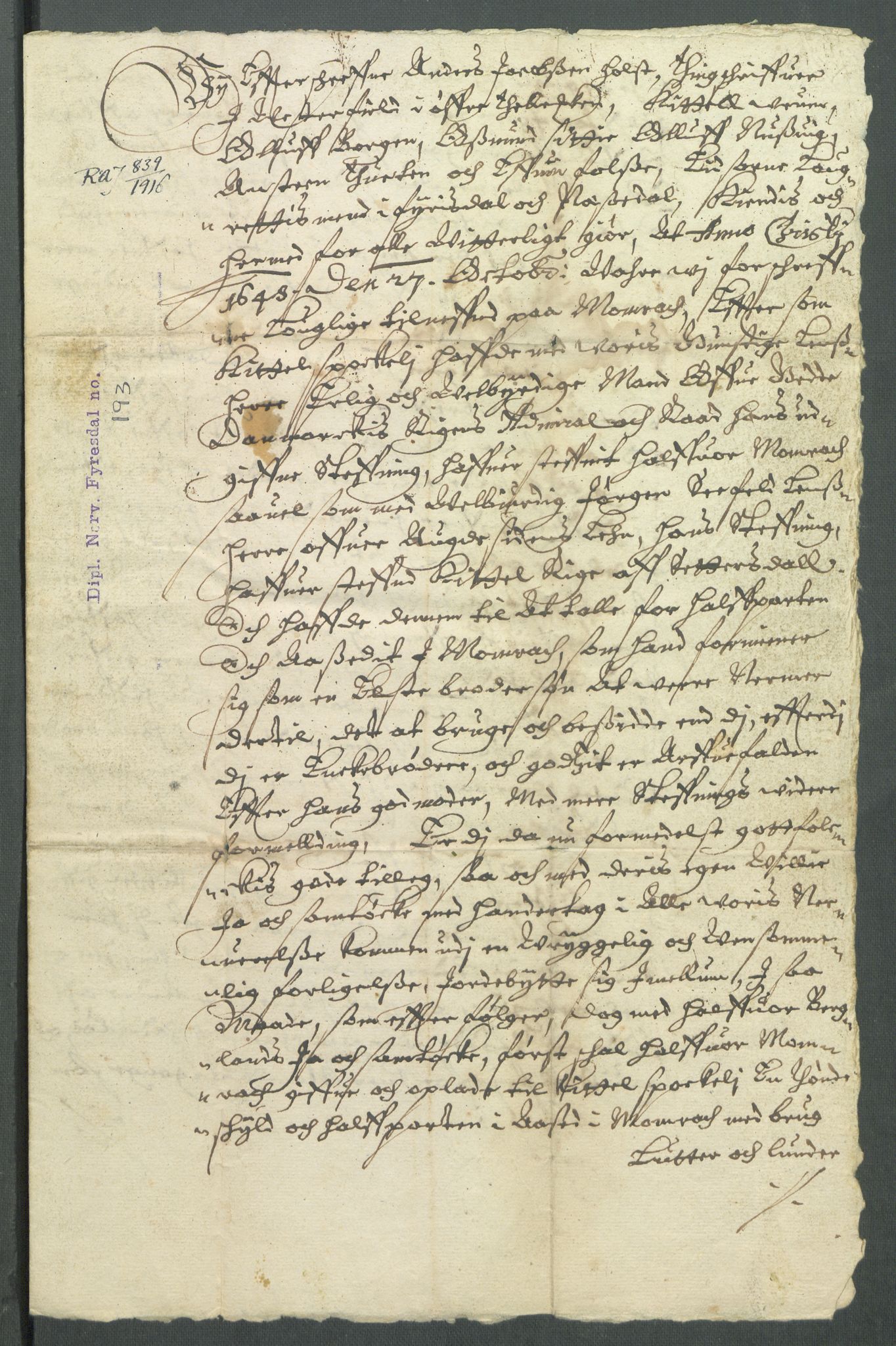 Riksarkivets diplomsamling, AV/RA-EA-5965/F02/L0161: Dokumenter, 1648, s. 98